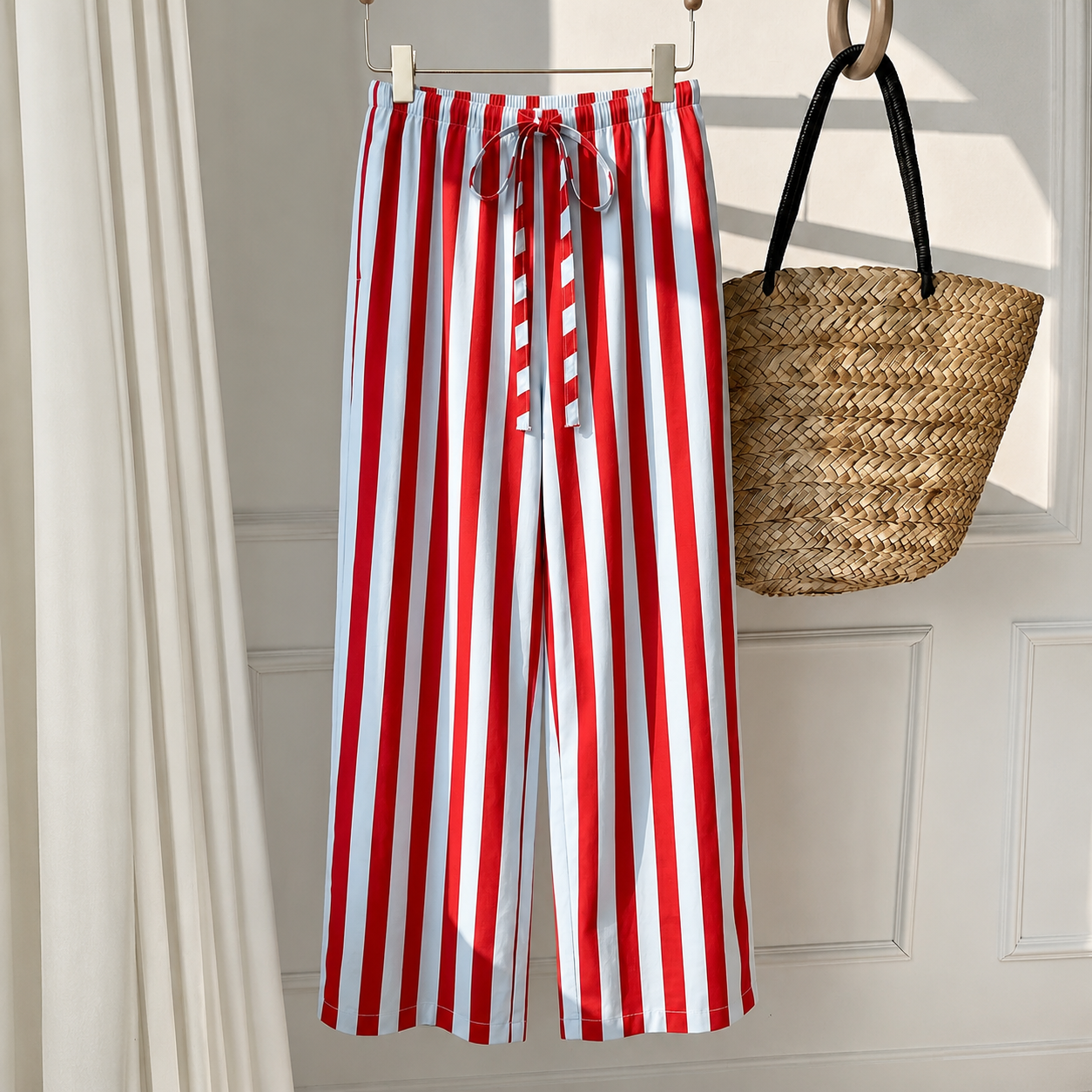 Casual Striped Tie Front Strong Long Pants