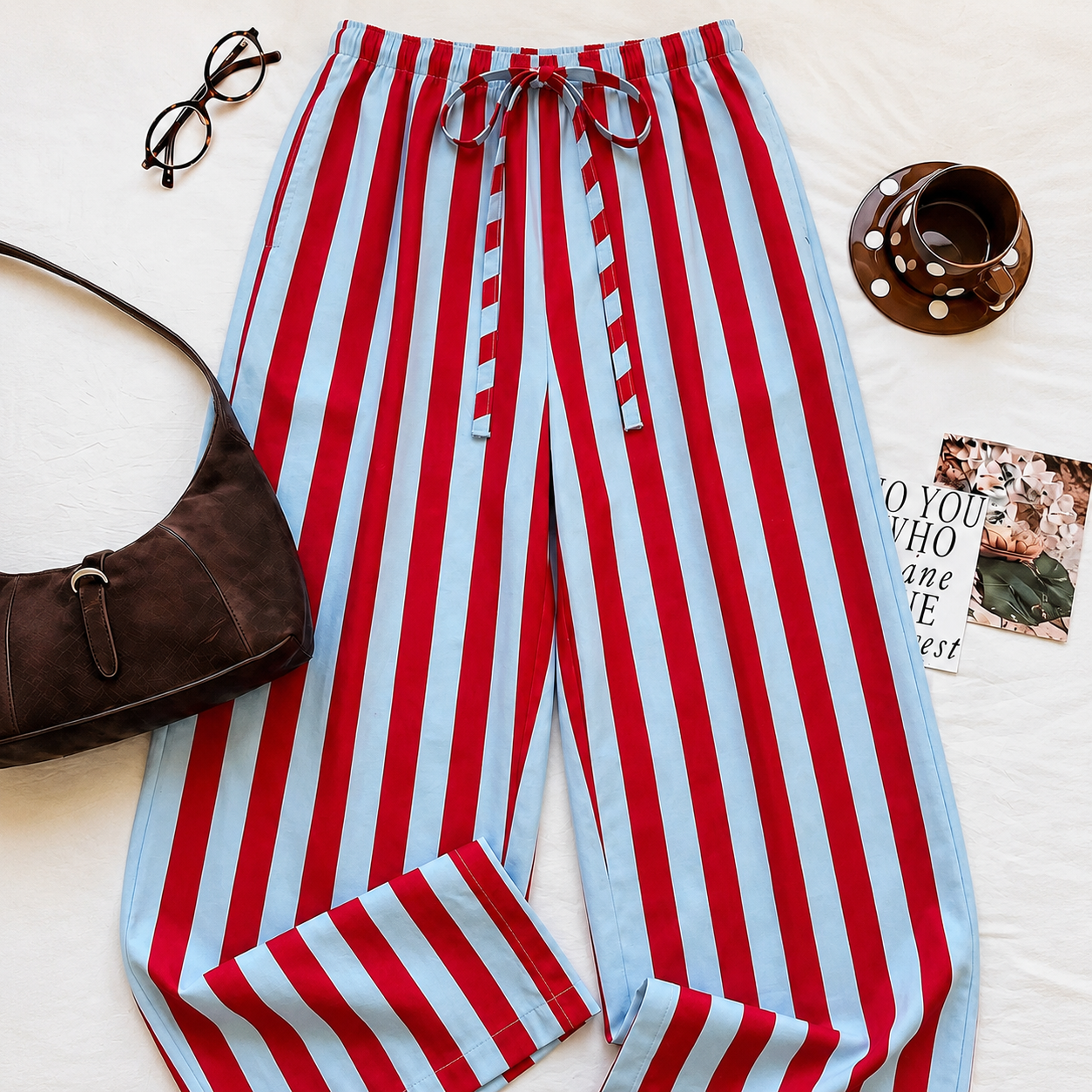 Casual Striped Tie Front Strong Long Pants