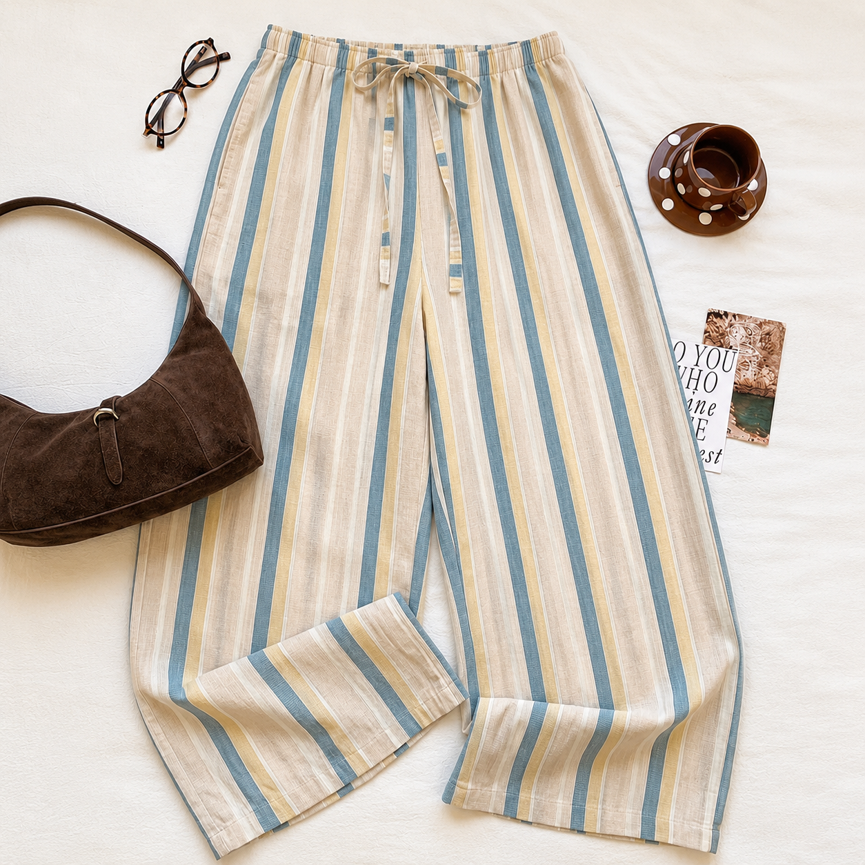 Casual Striped Tie Front Strong Long Pants
