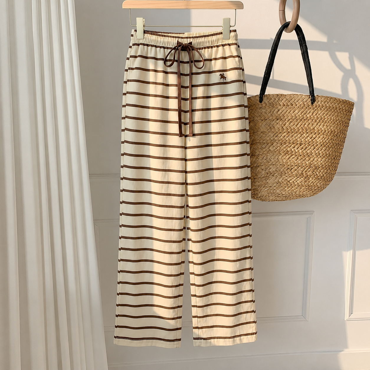 Casual Striped Tie Front Strong Long Pants