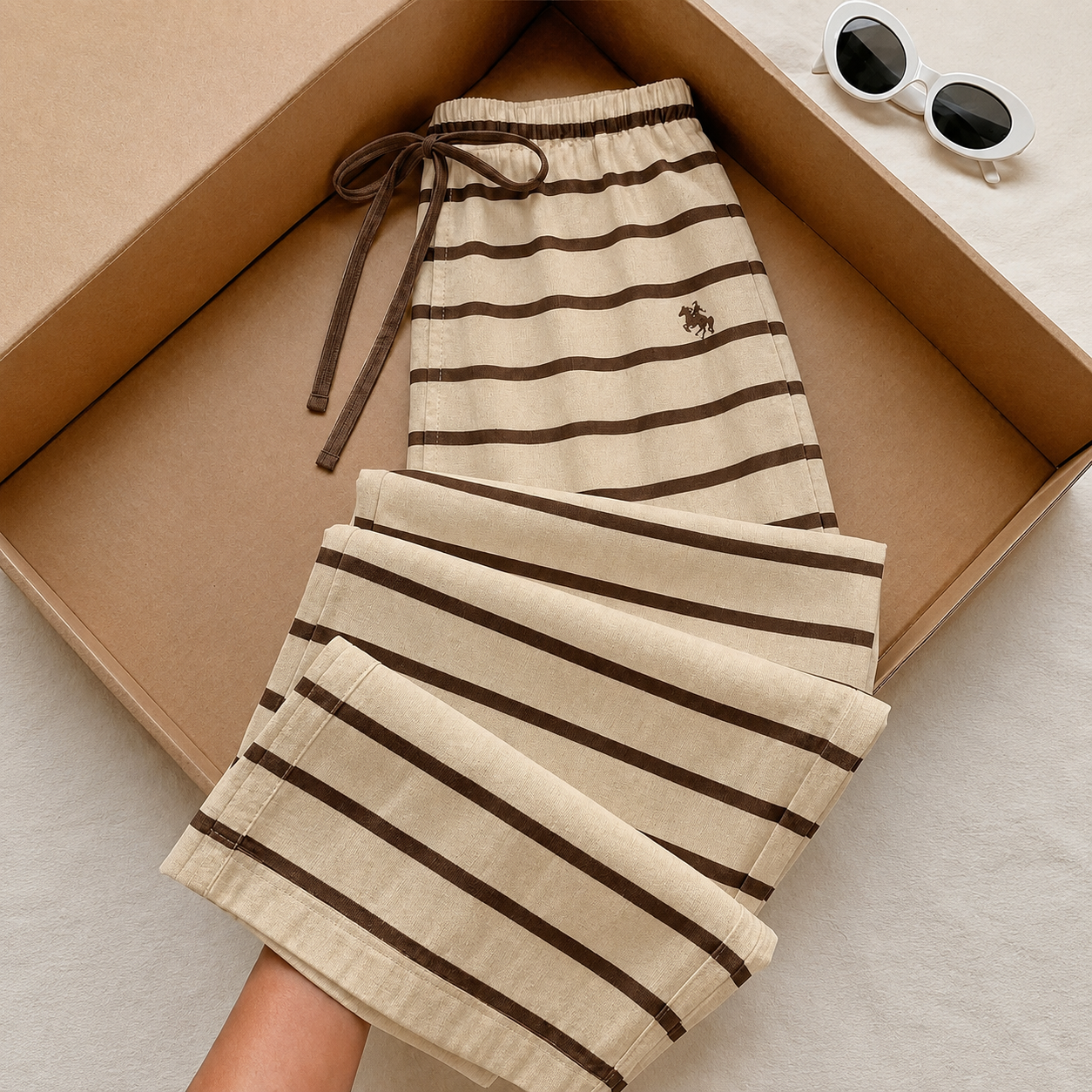 Casual Striped Tie Front Strong Long Pants