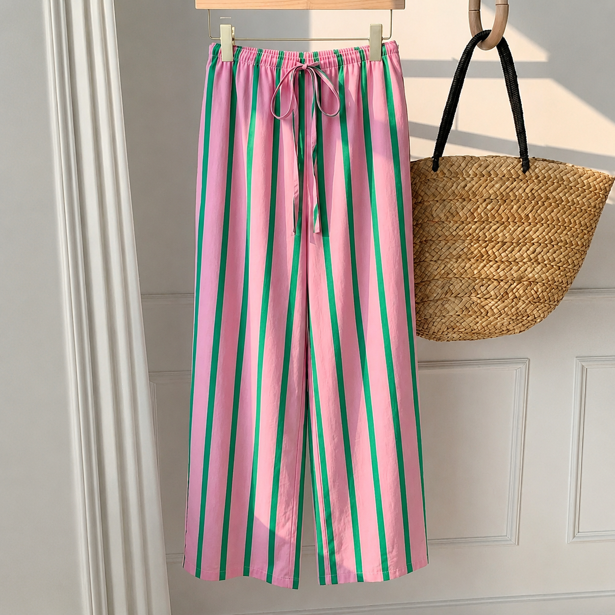 Casual Striped Tie Front Strong Long Pants