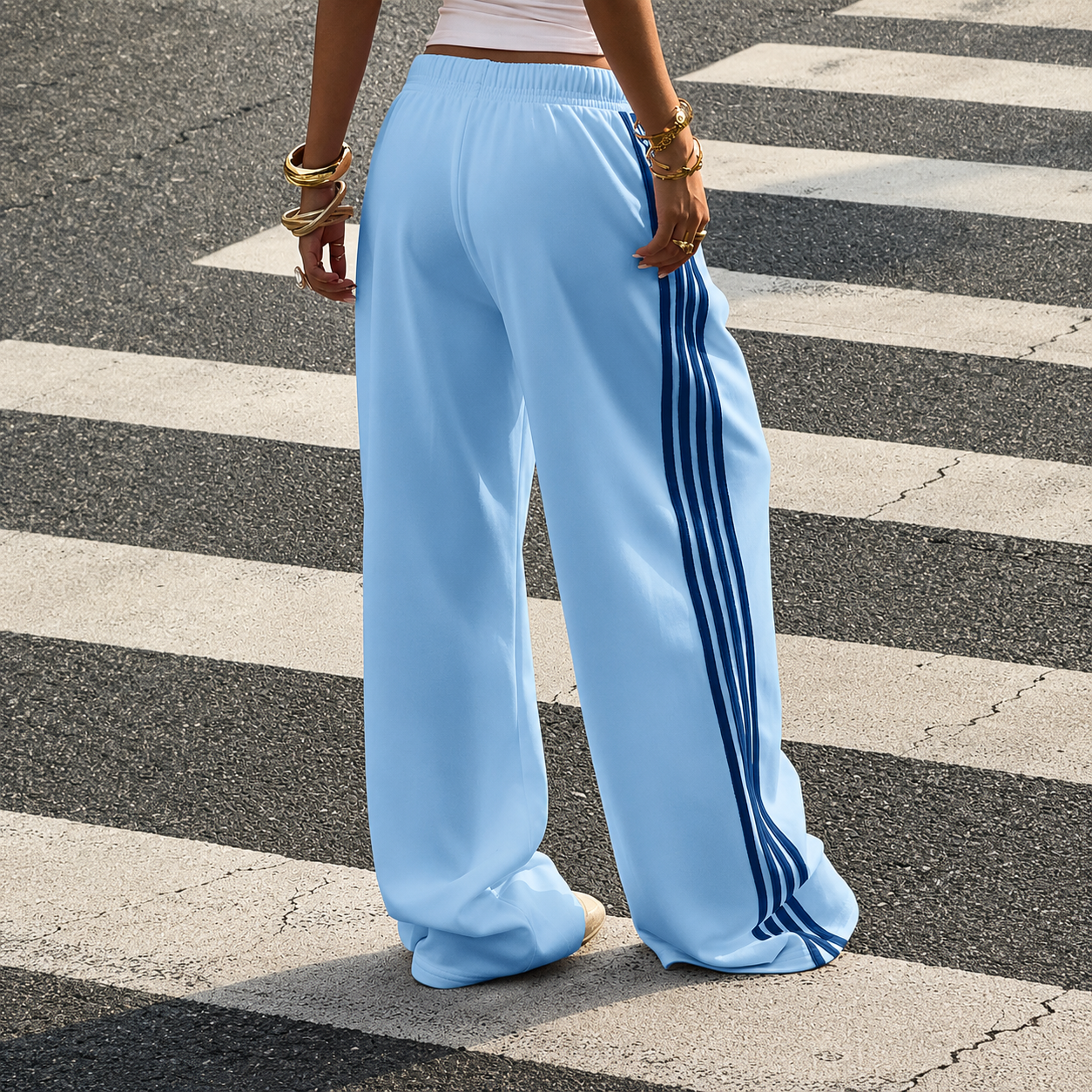 Patchwork Ribbon Casual Wide Flare Sweatpants For Women