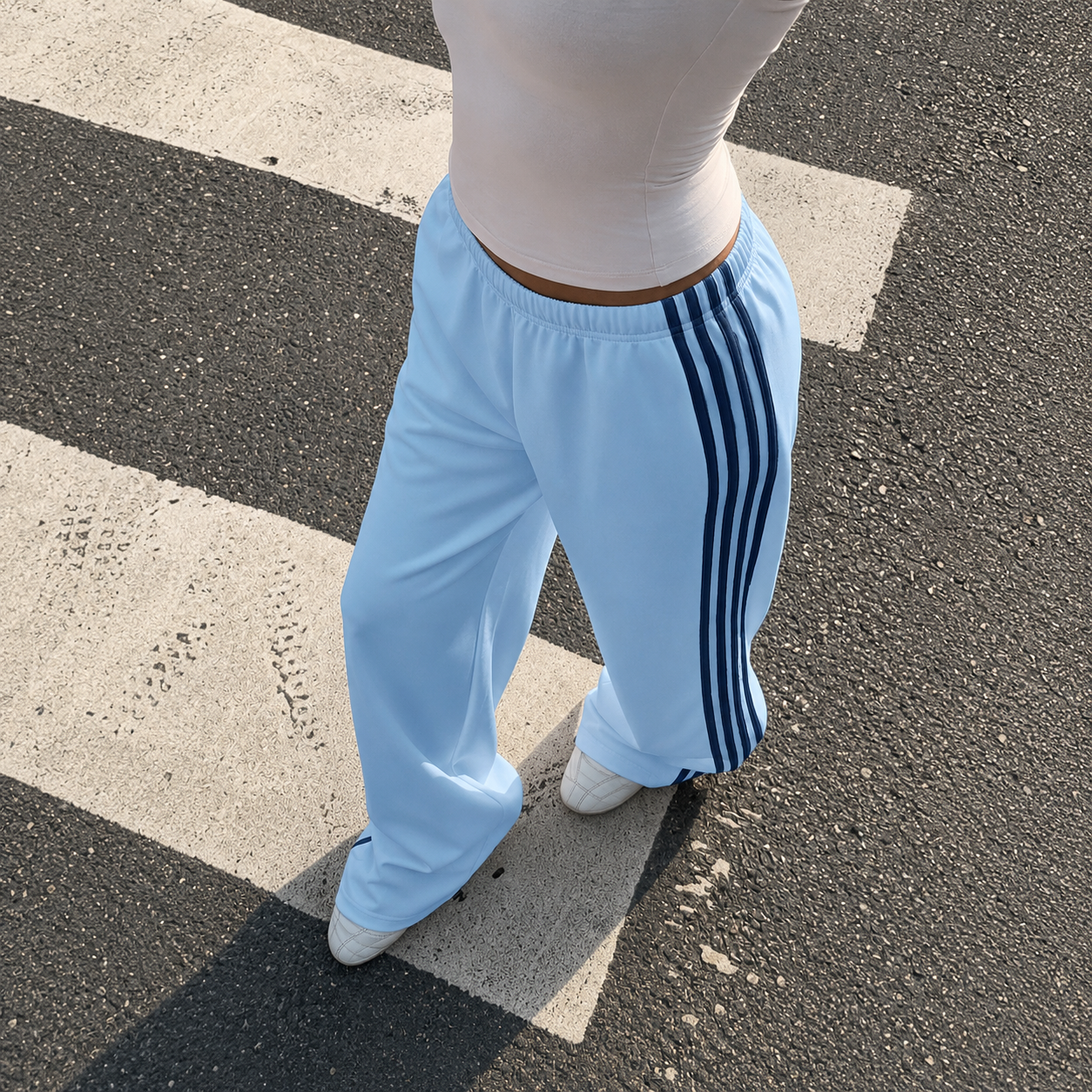Patchwork Ribbon Casual Wide Flare Sweatpants For Women