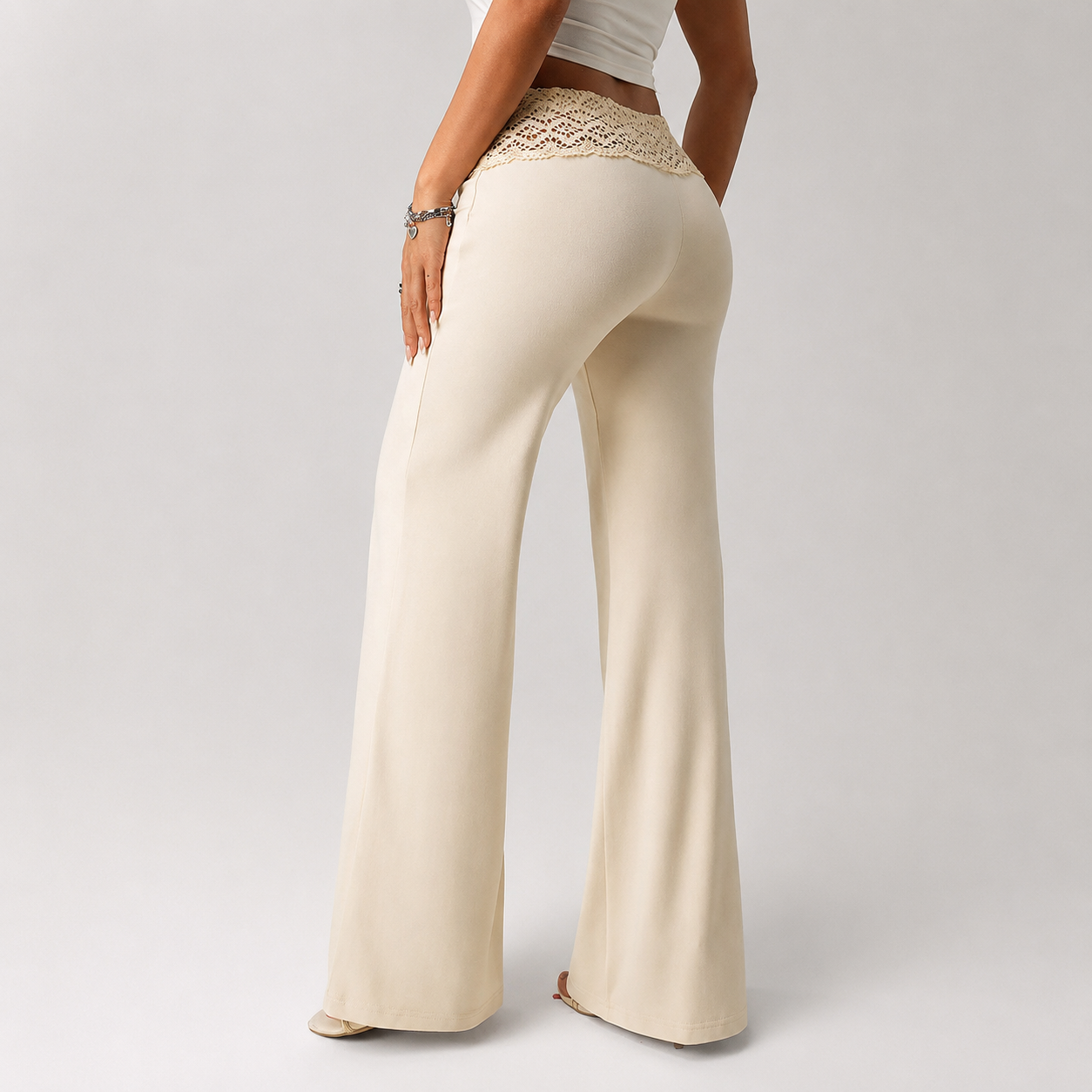 Beaded Drawstring Patchwork Straight Pants