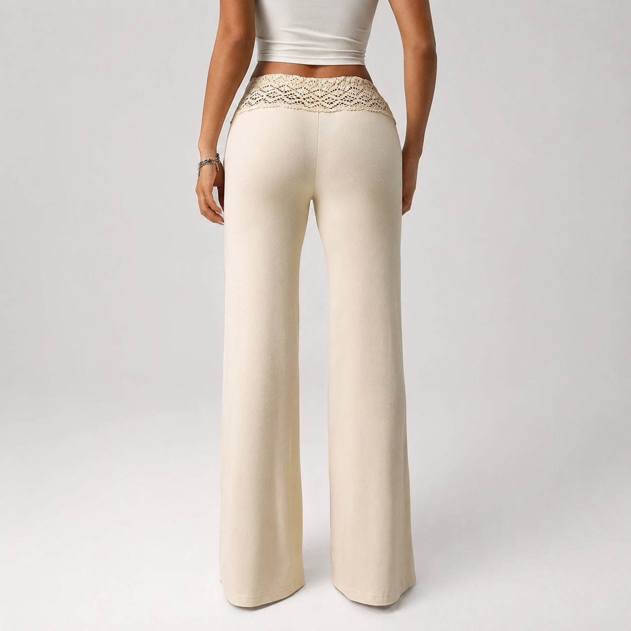Beaded Drawstring Patchwork Straight Pants