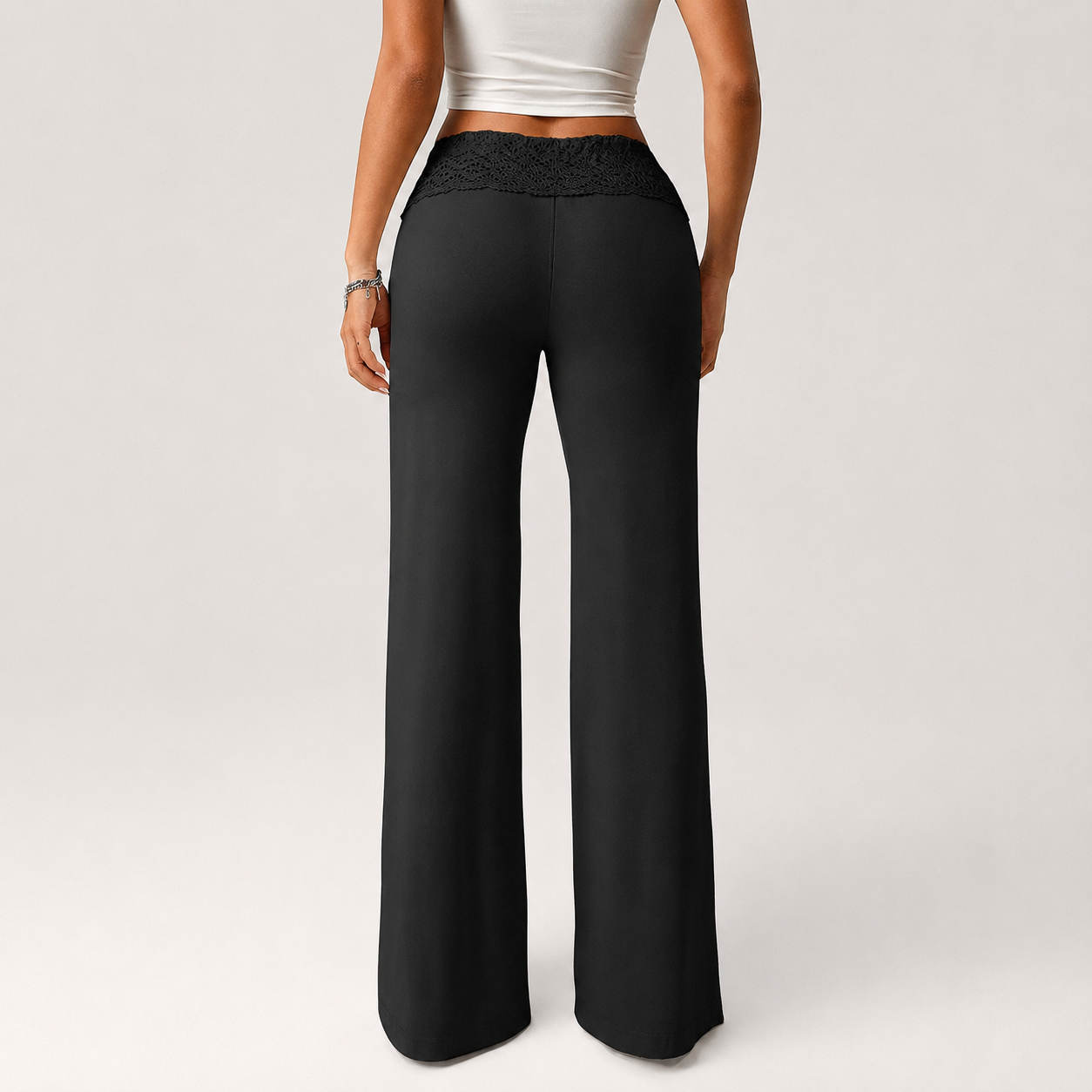 Beaded Drawstring Patchwork Straight Pants