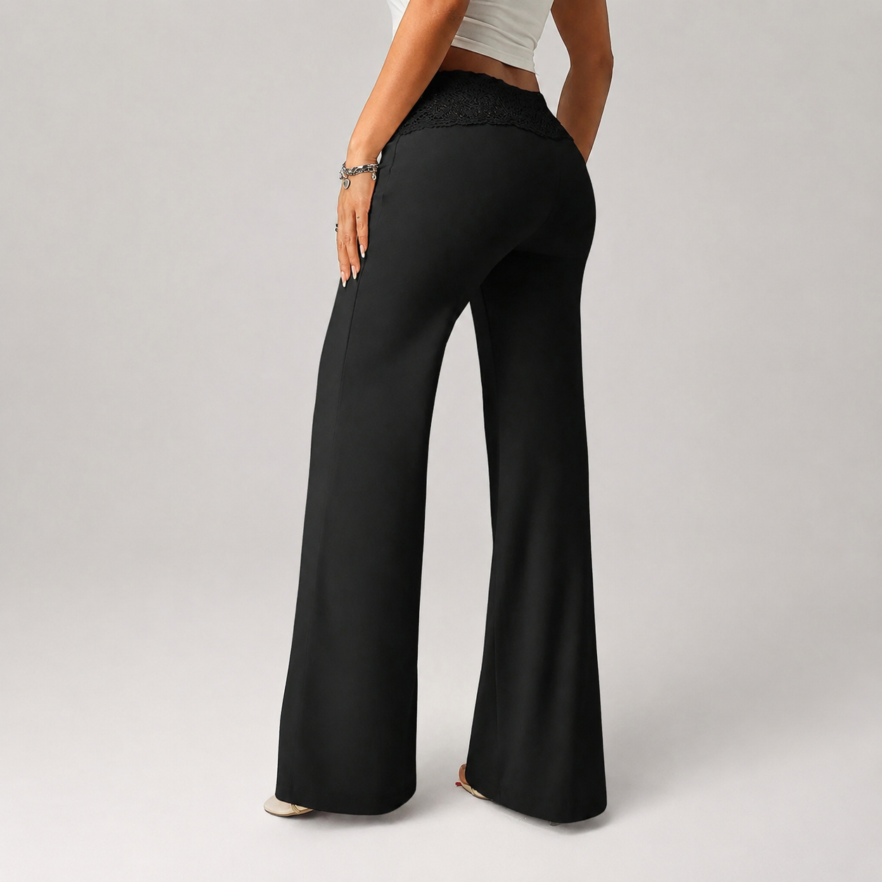 Beaded Drawstring Patchwork Straight Pants