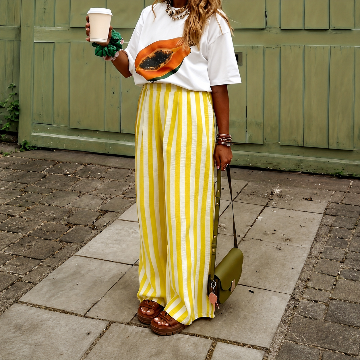 Striped Woven Wide Casual Beach Pants For Women