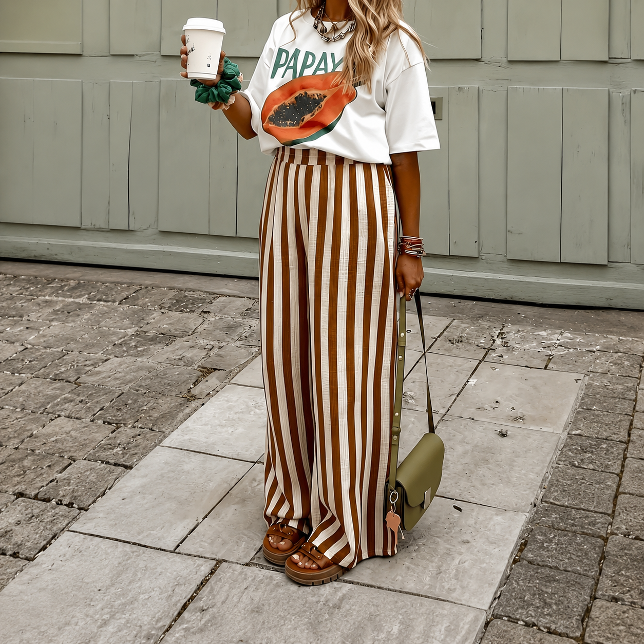 Striped Woven Wide Casual Beach Pants For Women
