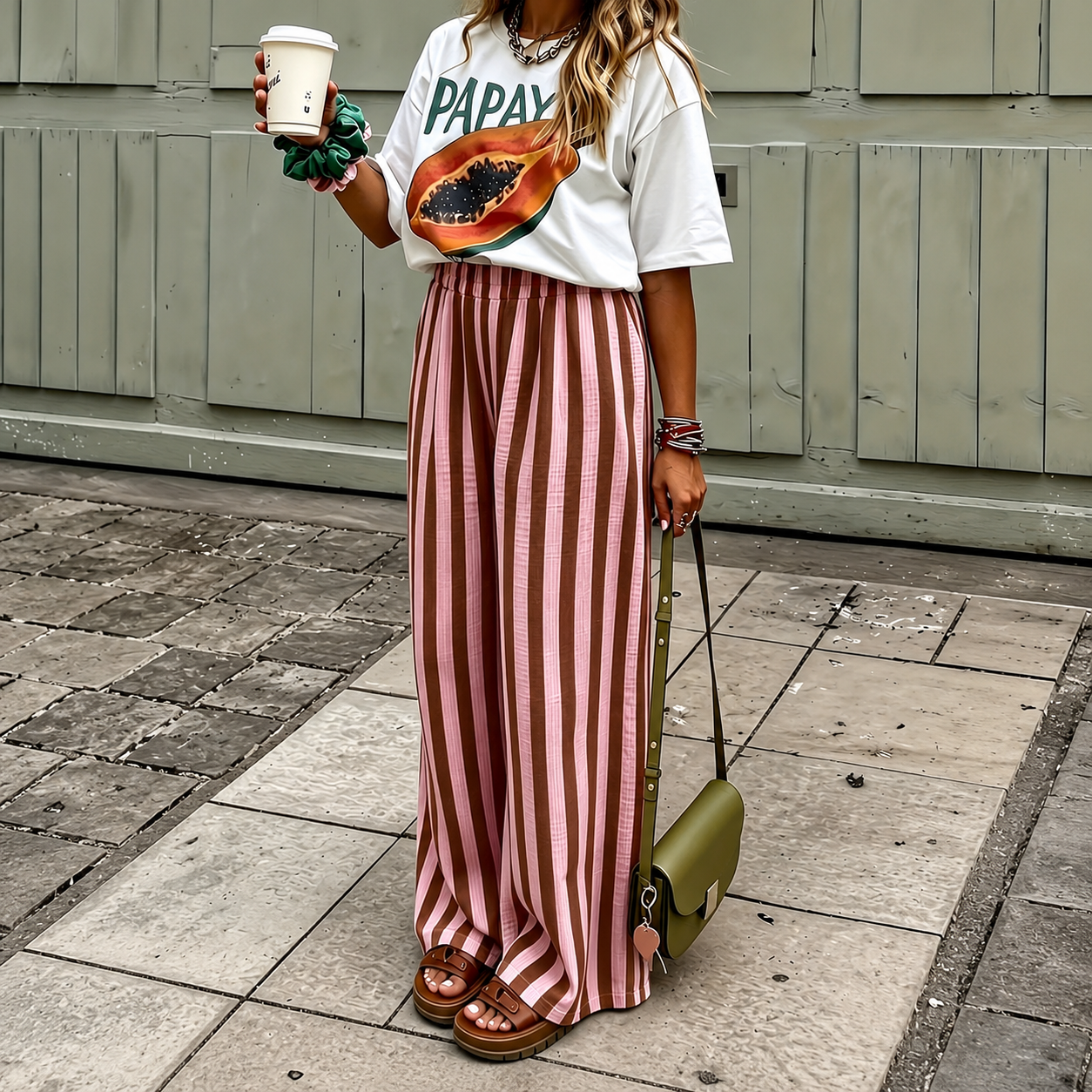 Striped Woven Wide Casual Beach Pants For Women