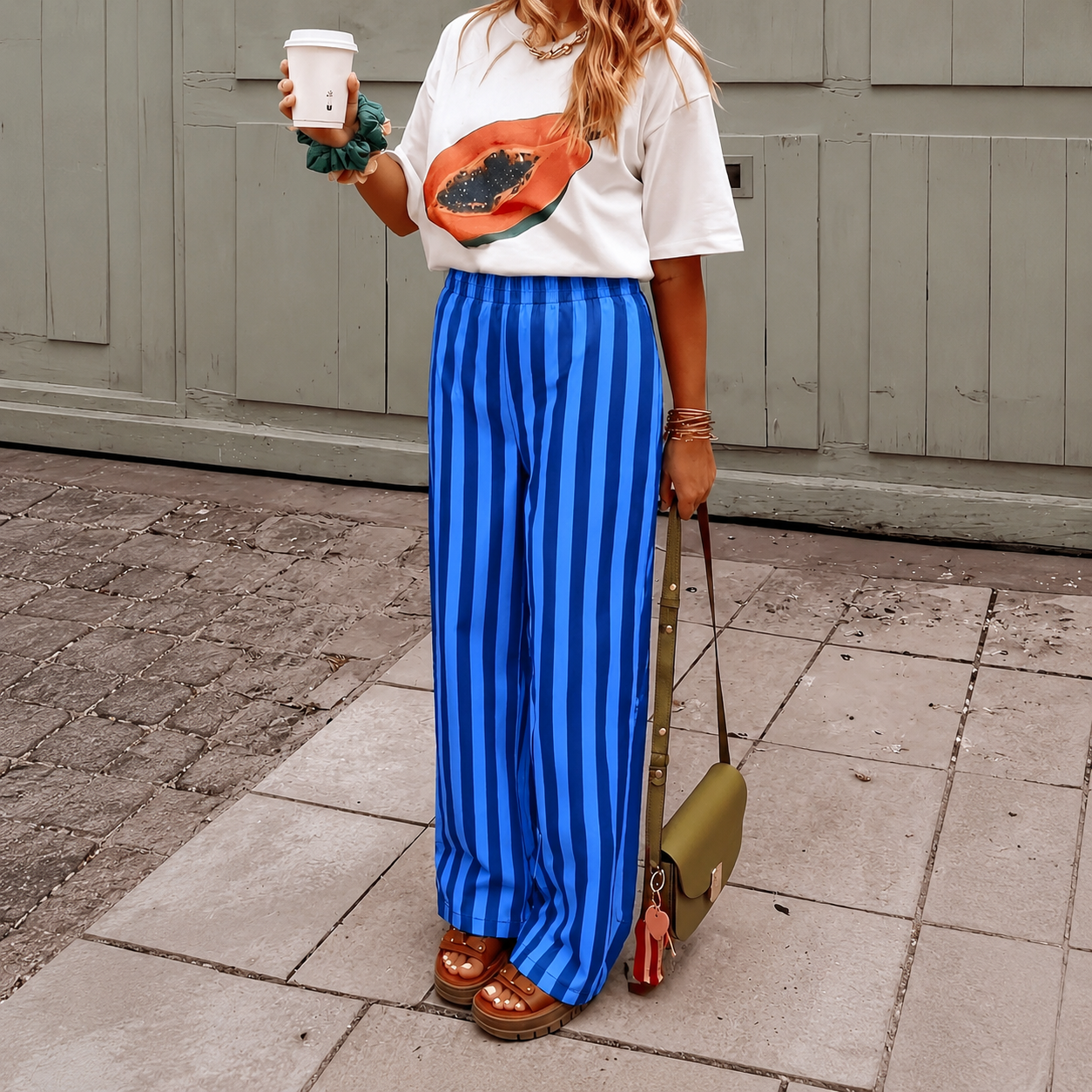 Striped Woven Wide Casual Beach Pants For Women