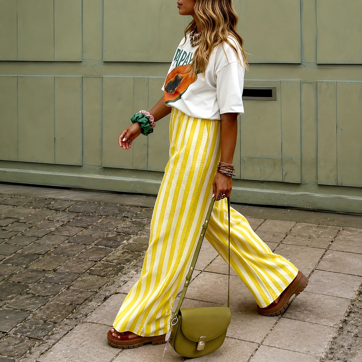 Striped Woven Wide Casual Beach Pants For Women