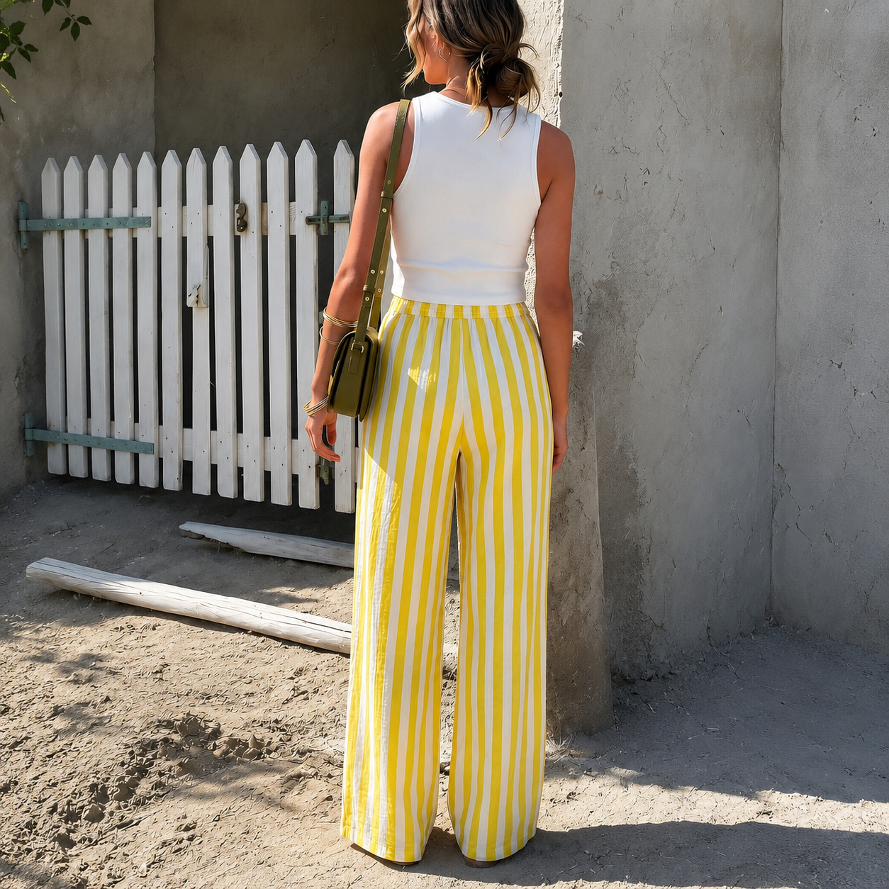 Striped Woven Wide Casual Beach Pants For Women