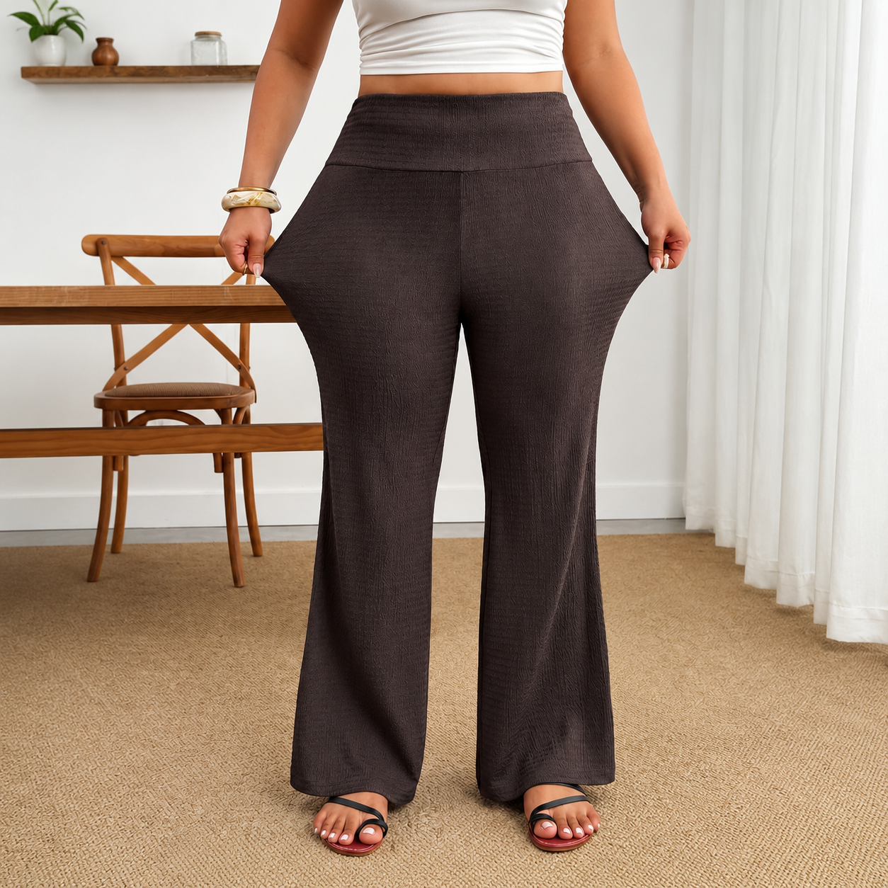 Plus Size Formal Lounge Summer Trouser With Pockets For Women