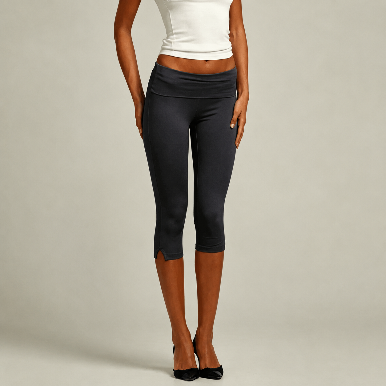 Fold Over Low Rise Stretchable Yoga Pants