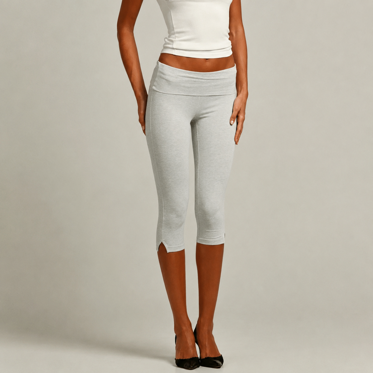 Fold Over Low Rise Stretchable Yoga Pants