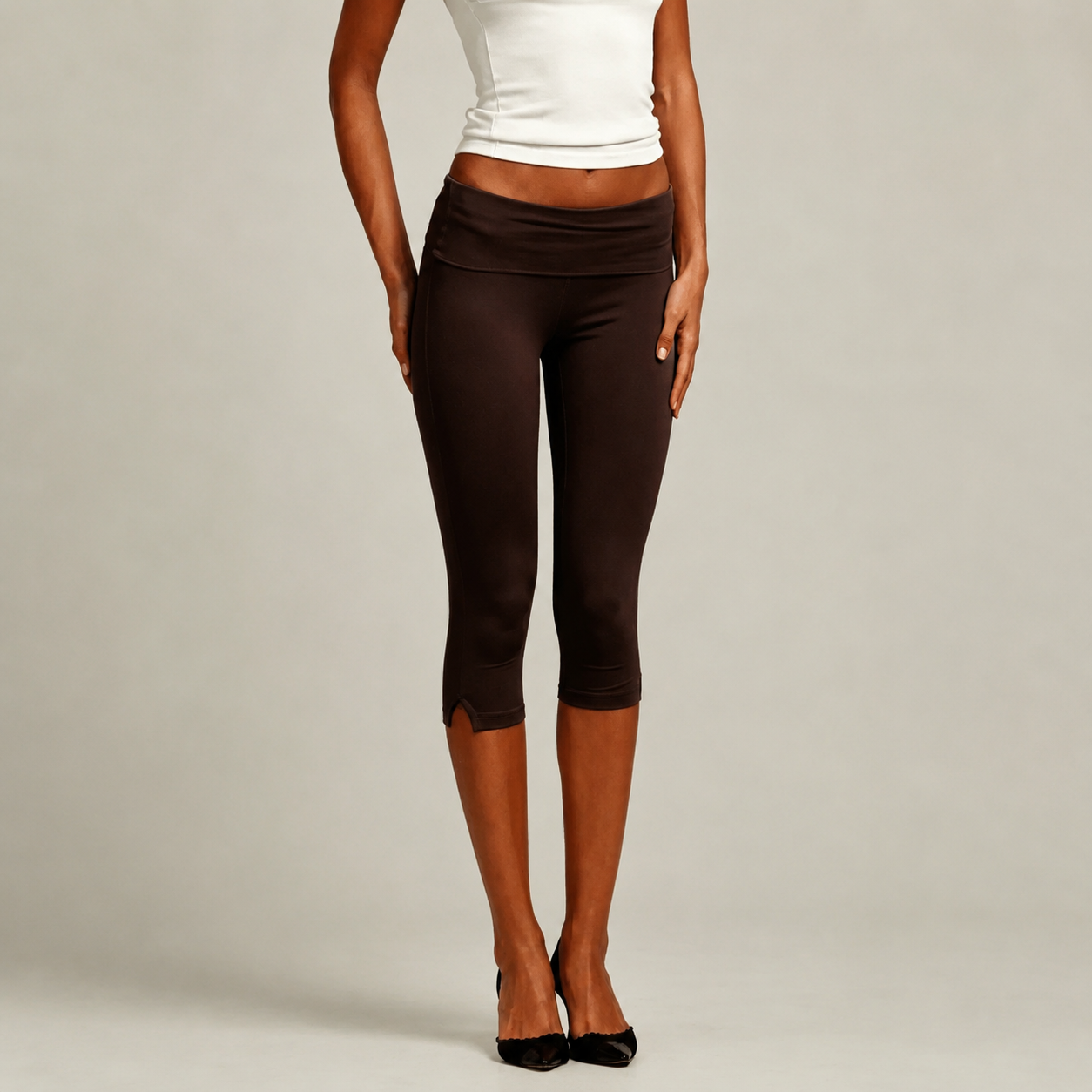 Fold Over Low Rise Stretchable Yoga Pants