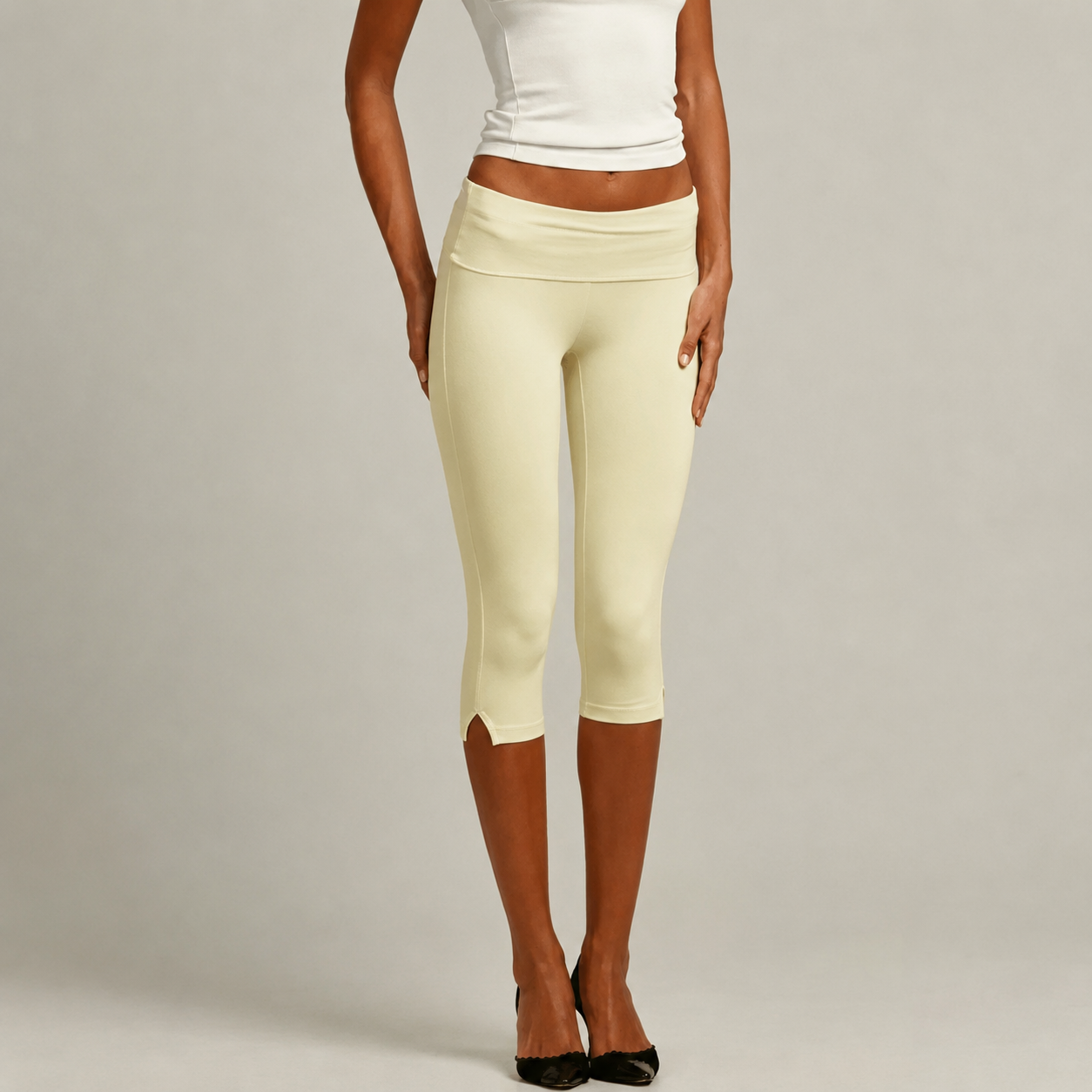 Fold Over Low Rise Stretchable Yoga Pants