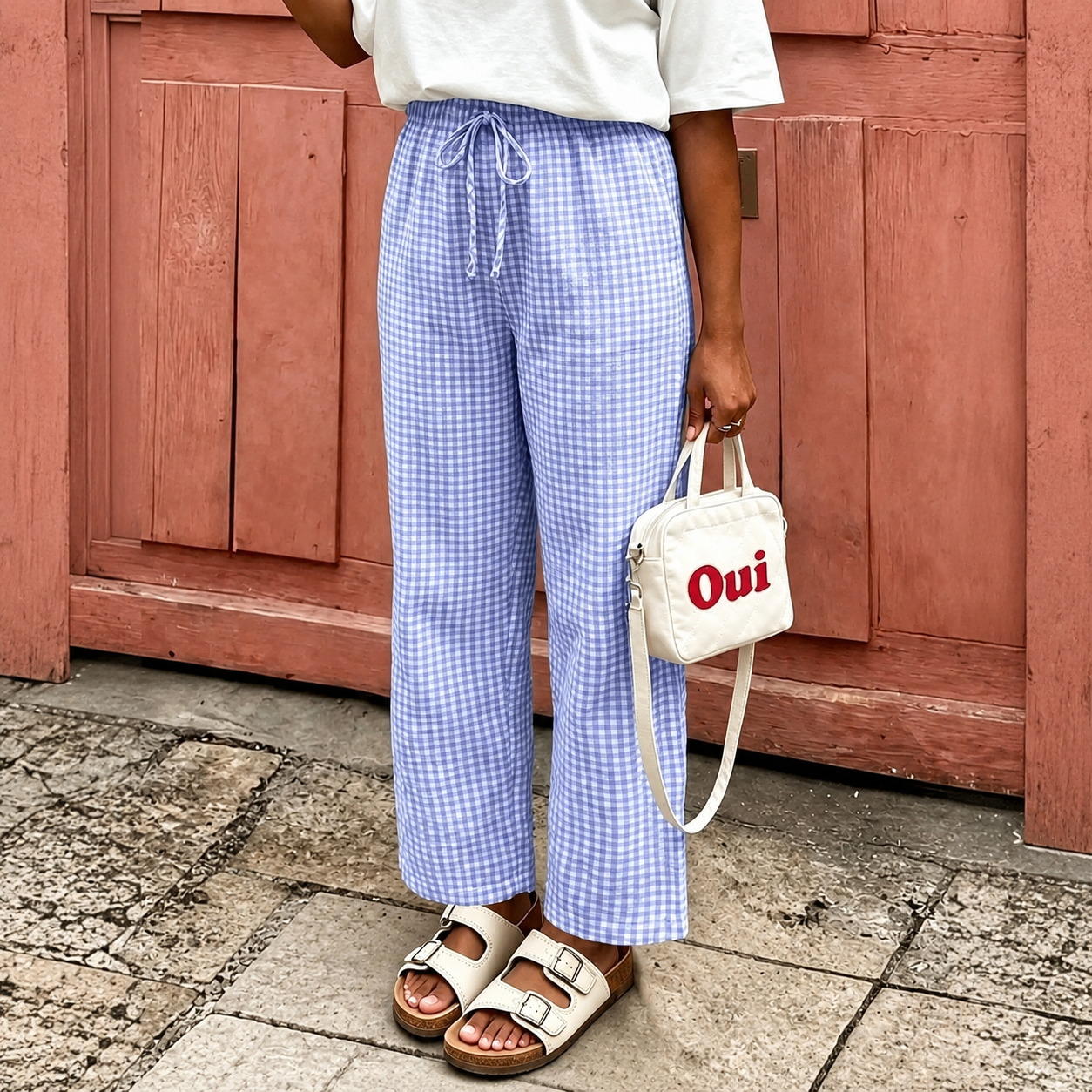 Plaid Bow Detail Bohemian Palazzo Pants For Women