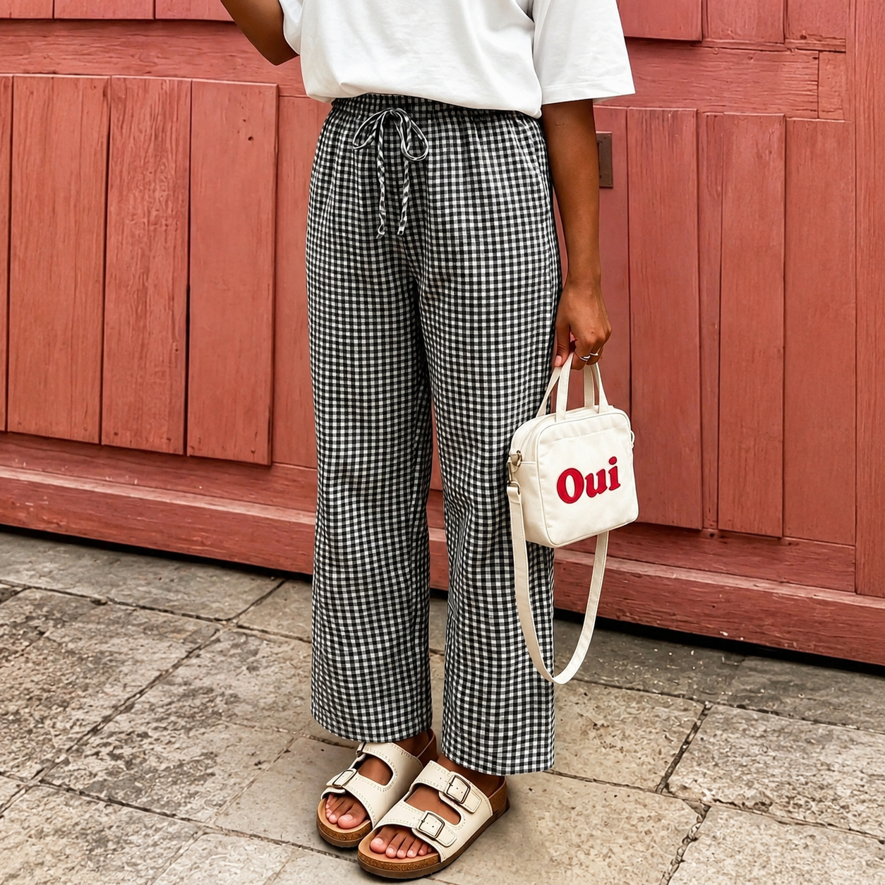 Plaid Bow Detail Bohemian Palazzo Pants For Women