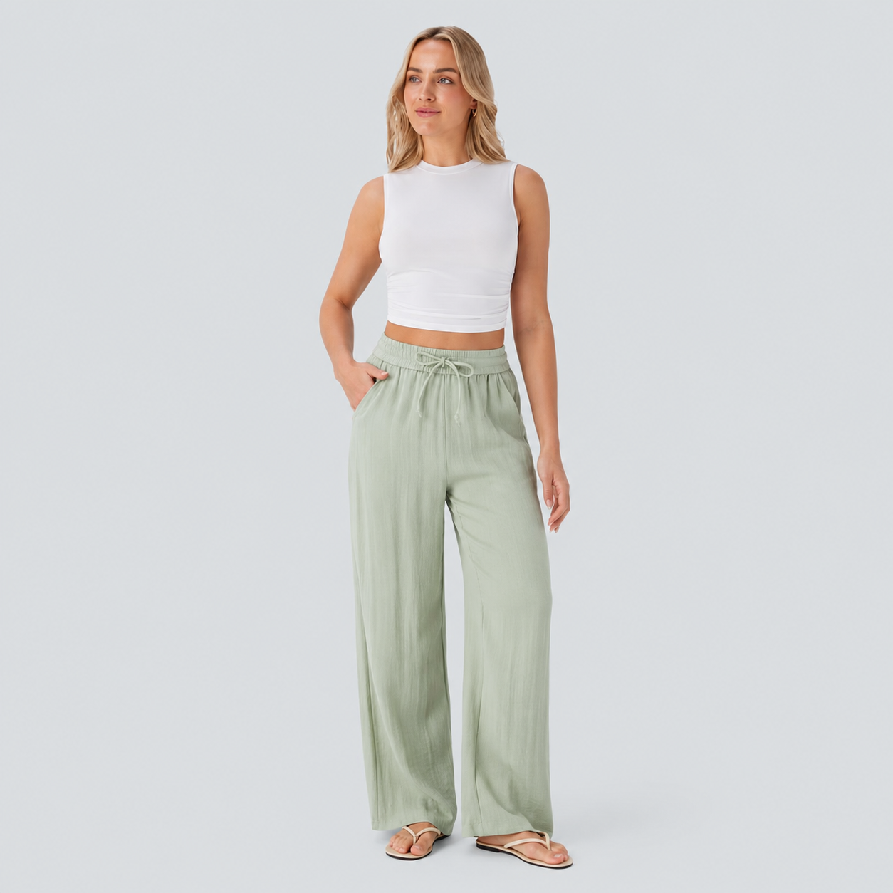 Casual Wide Baggy Pants With Drawstring For Women