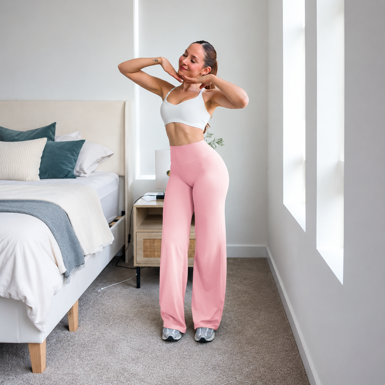 High Rise Front Seam Straight Fit Yoga Workout Leggings For Women