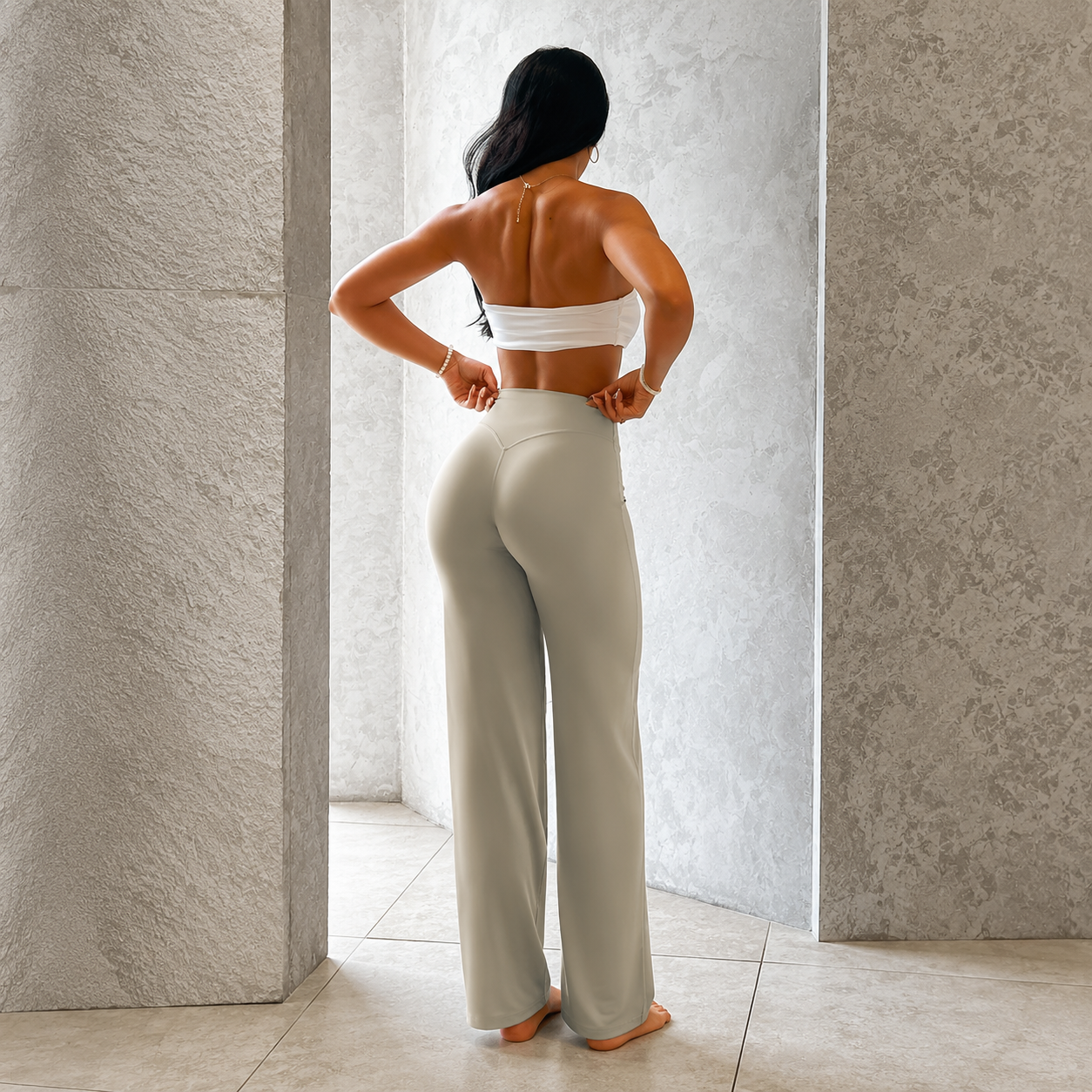 High Rise Front Seam Straight Fit Yoga Workout Leggings For Women