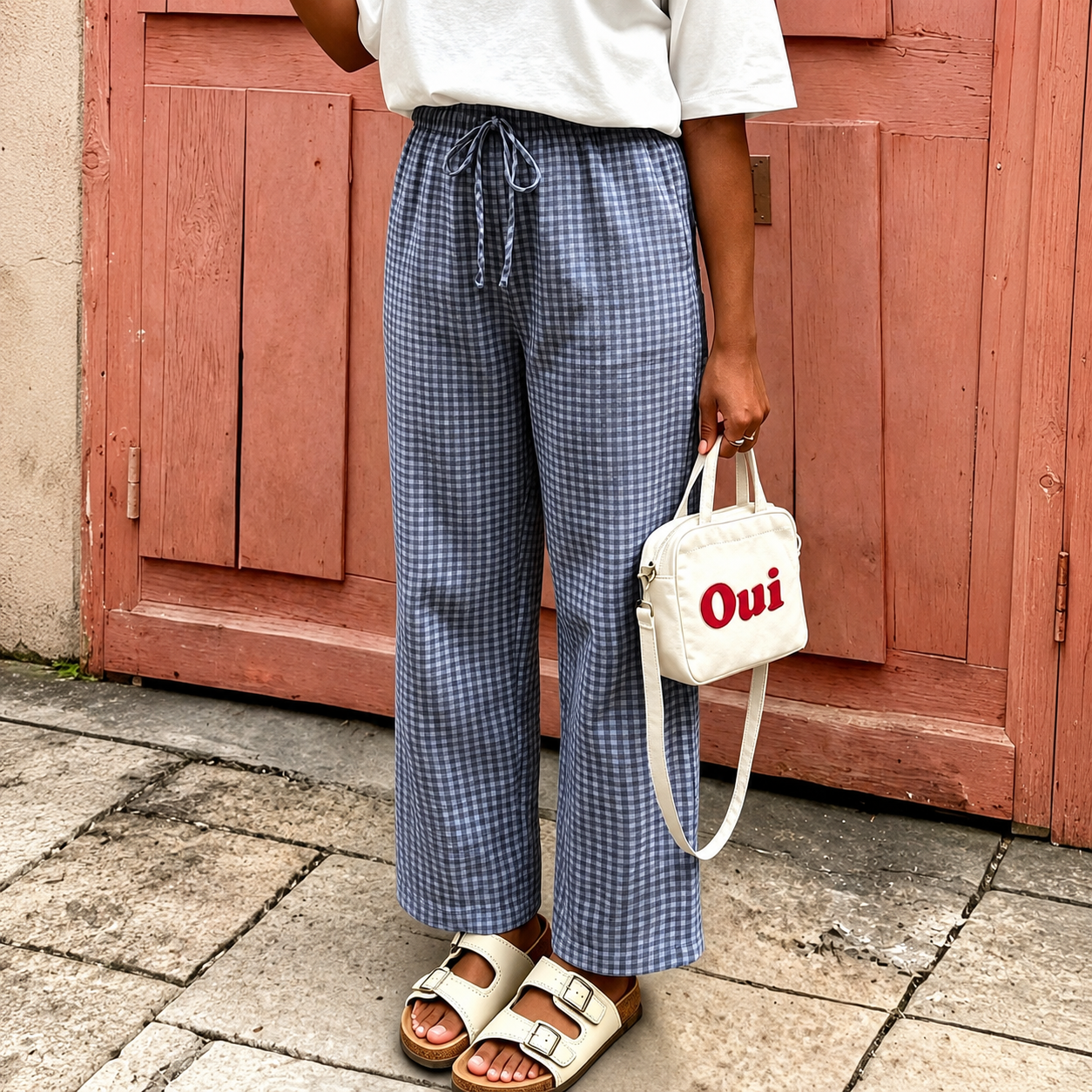 Plaid Bow Detail Bohemian Palazzo Pants For Women