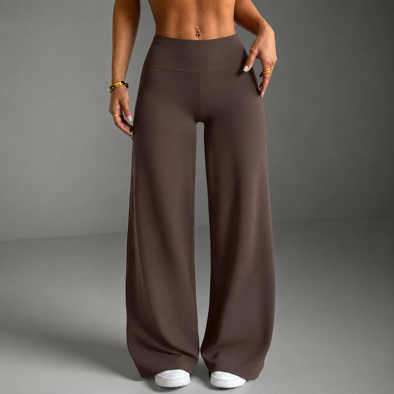 Solid Flared Slim Fit Trousers For Women