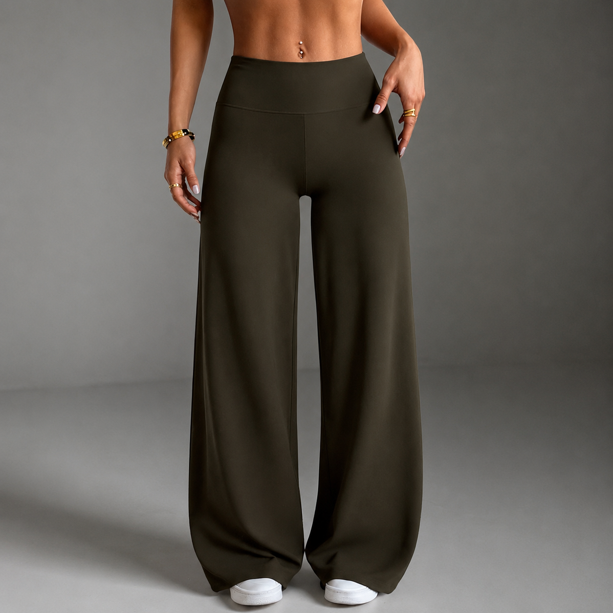Solid Flared Slim Fit Trousers For Women