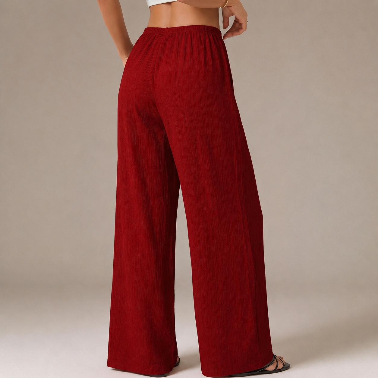 Solid Tie Front Wide Loose Casual Versatile Pants