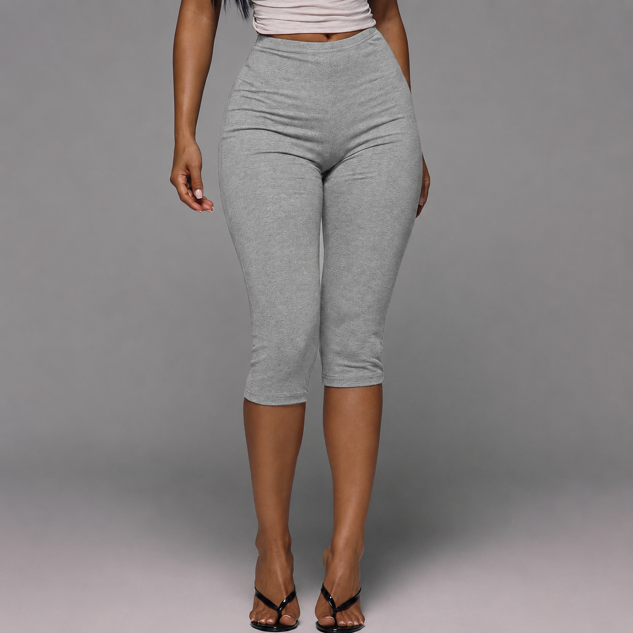 Solid Colored Fitted Capri Pants For Women
