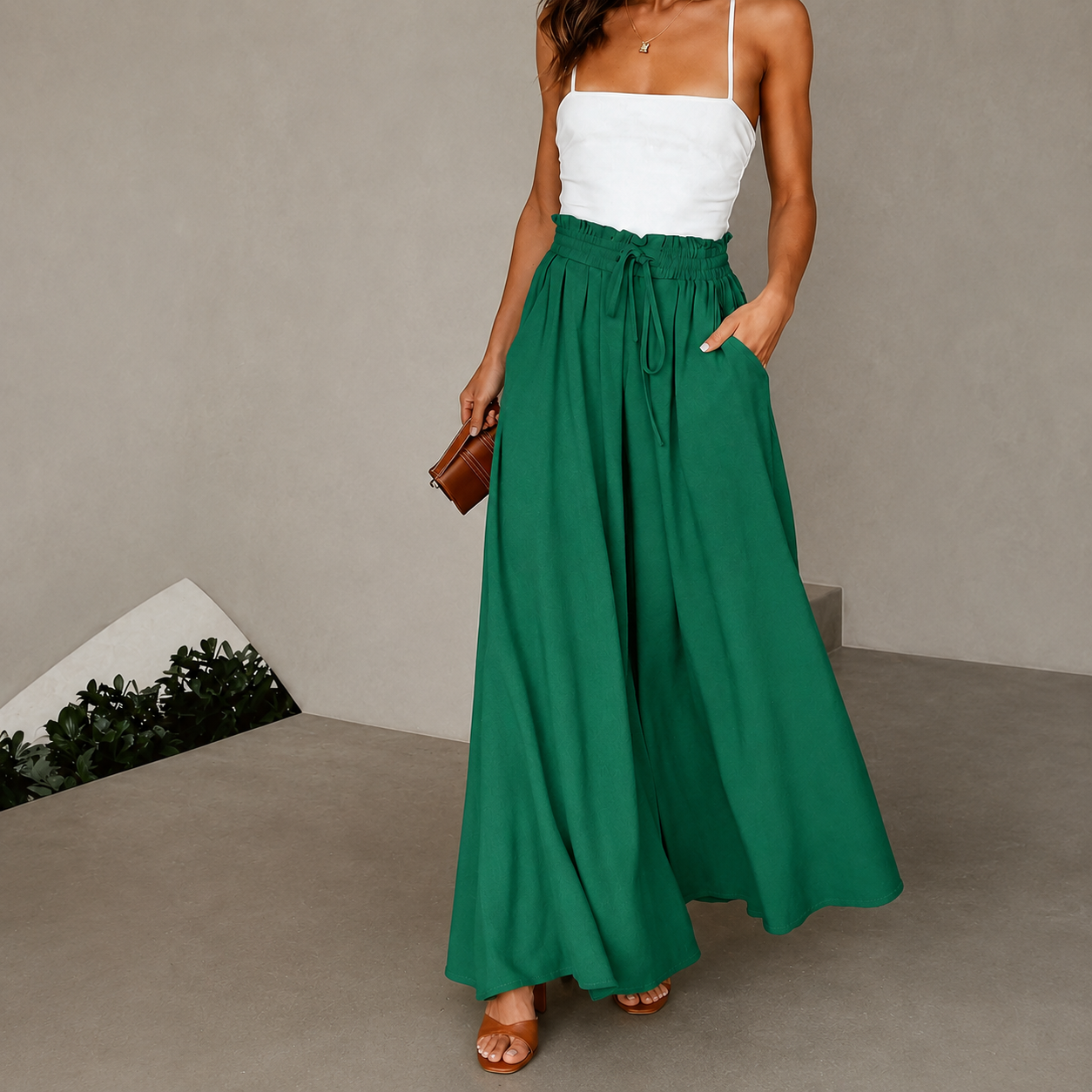 Wide Pleated Fall Belted Pants For Women