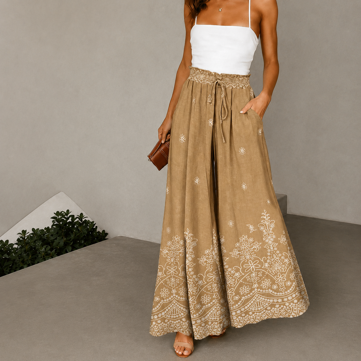 Wide Pleated Fall Belted Pants For Women