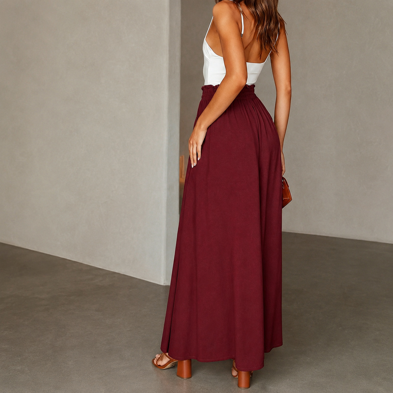 Wide Pleated Fall Belted Pants For Women