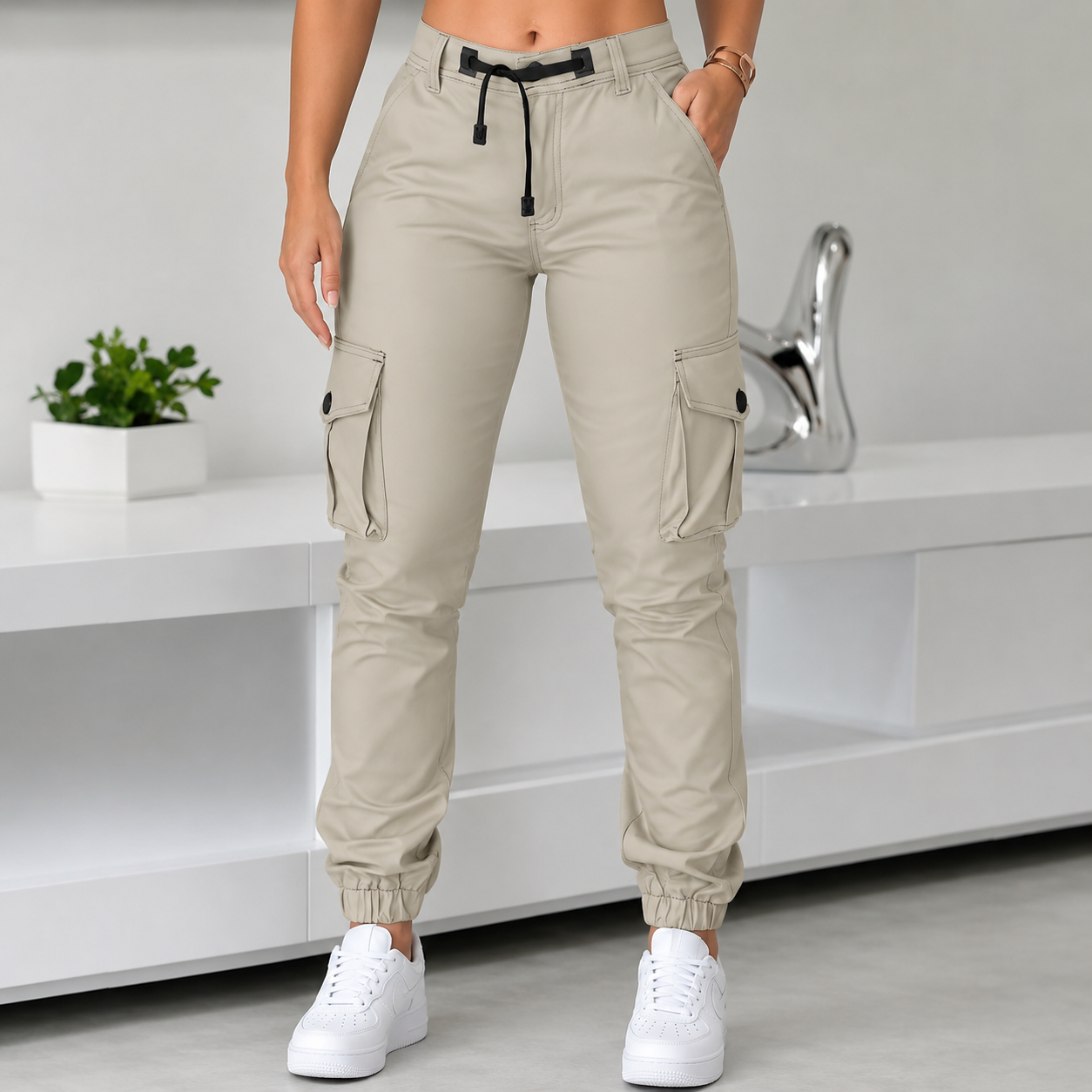 Casual Cargo Pants With Pockets And Drawstring For Women