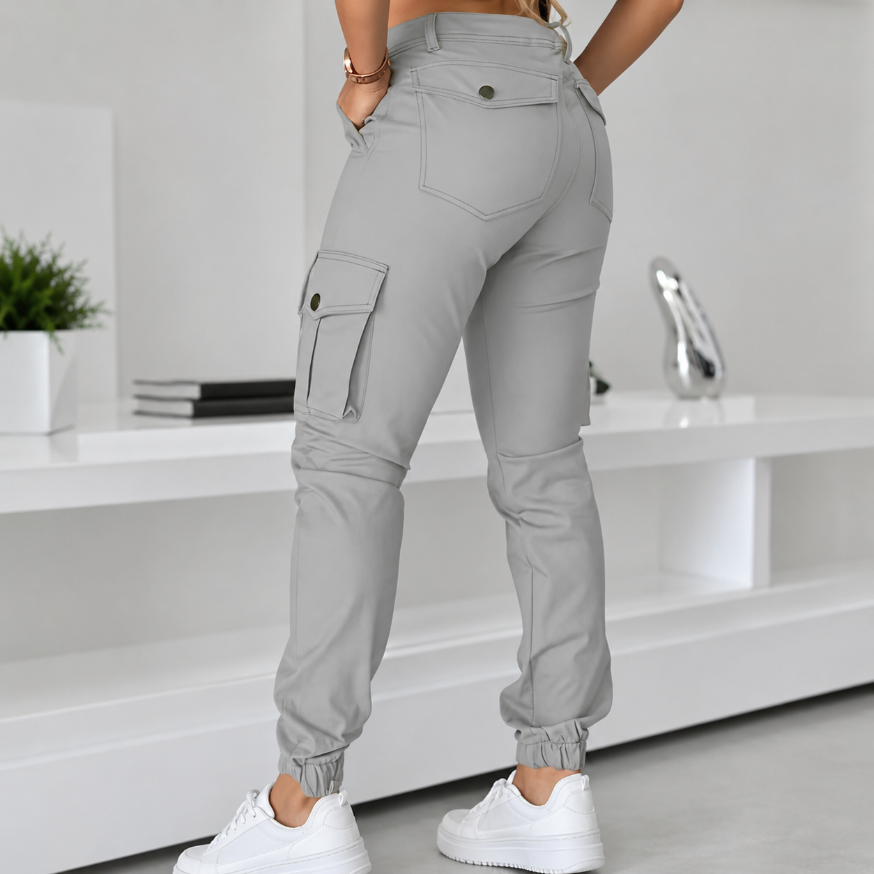 Casual Cargo Pants With Pockets And Drawstring For Women