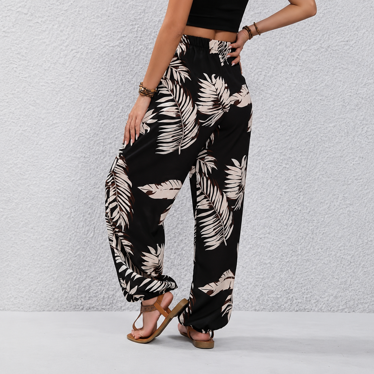 Casual Flowy Palazzo Pants With Tropical Print For Women