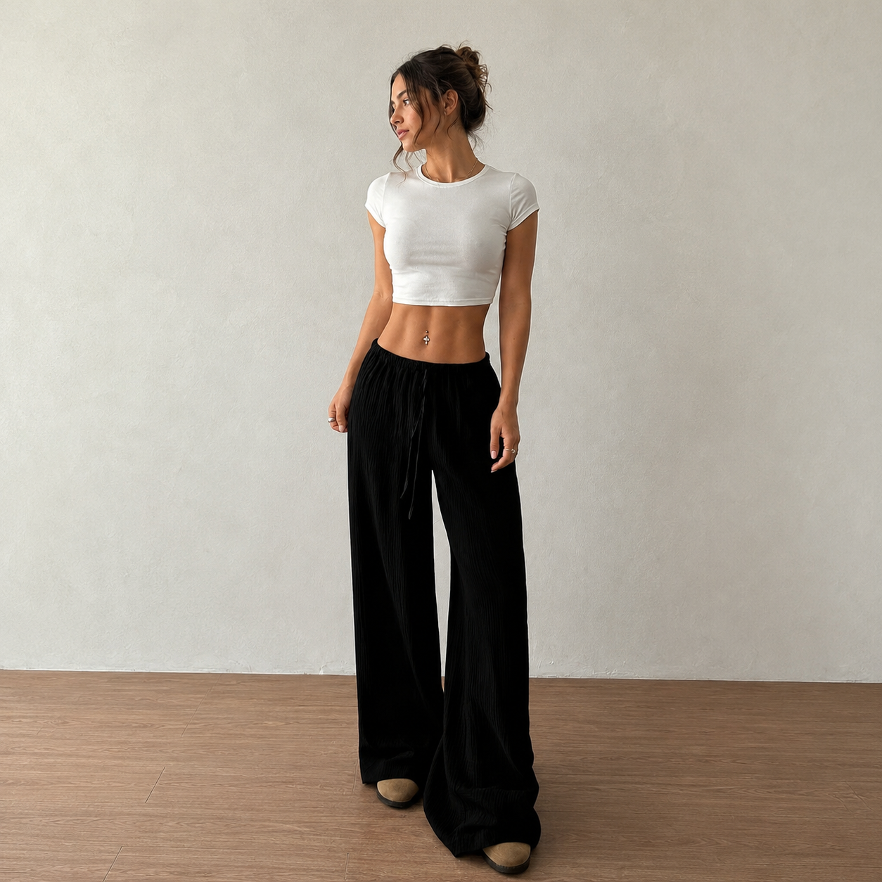 Two Piece Straight Pant Set For Everyday Wear For Women