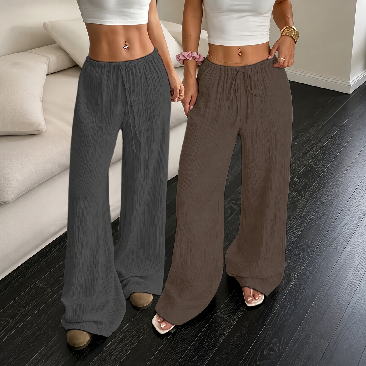 Two Piece Straight Pant Set For Everyday Wear For Women