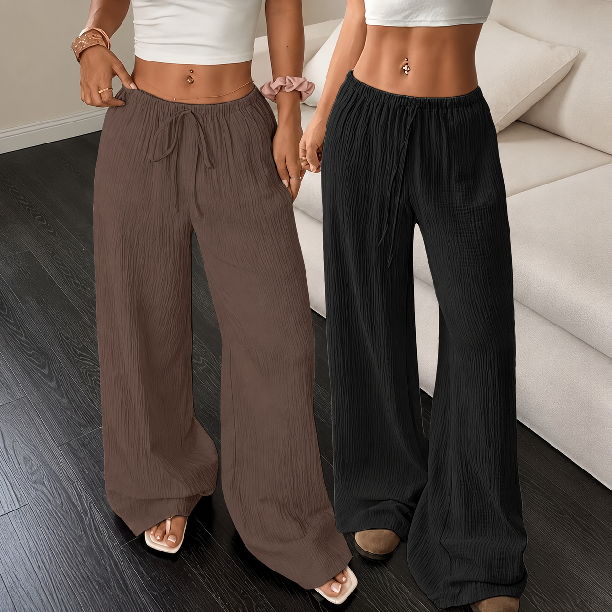 Two Piece Straight Pant Set For Everyday Wear For Women