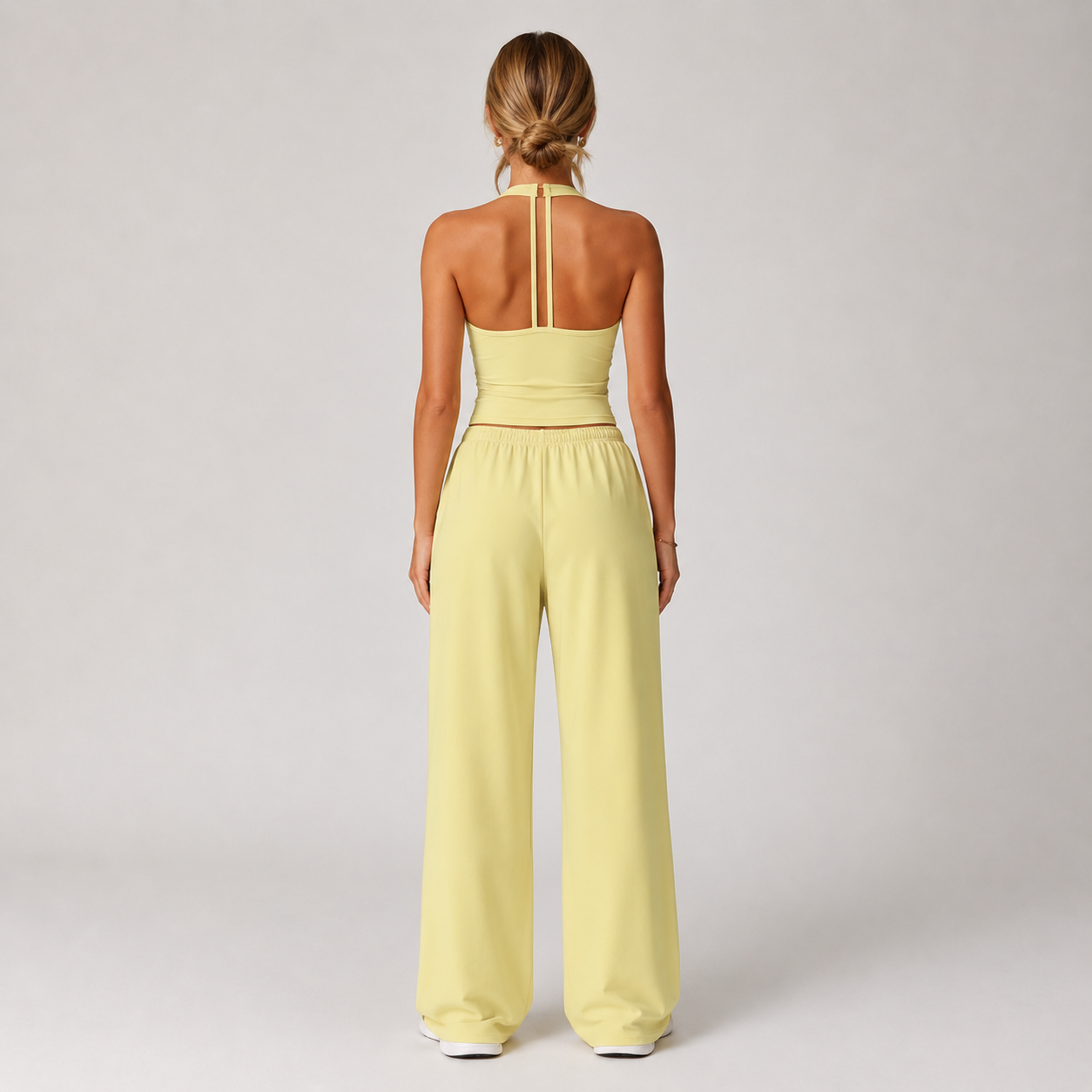 Sleeveless Crop Tank Top And Wide Pants For Women