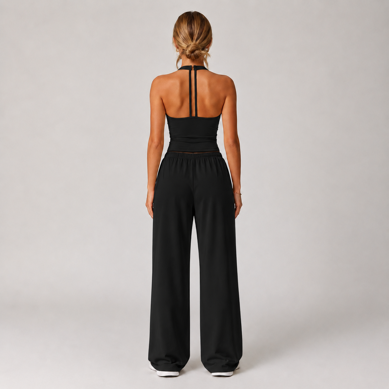 Sleeveless Crop Tank Top And Wide Pants For Women
