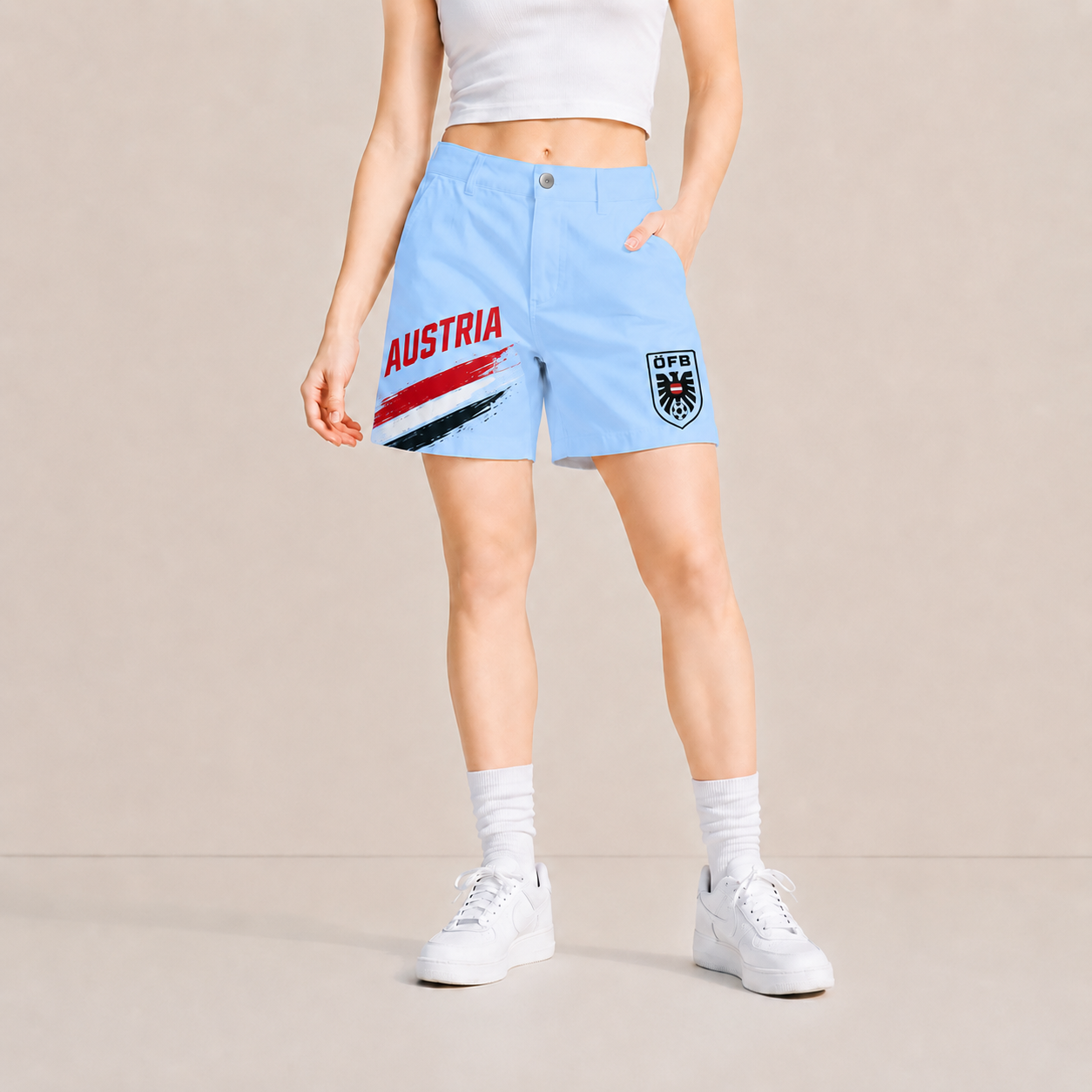 World Cup 2026 Austria Football Fan Printed Twill Shorts