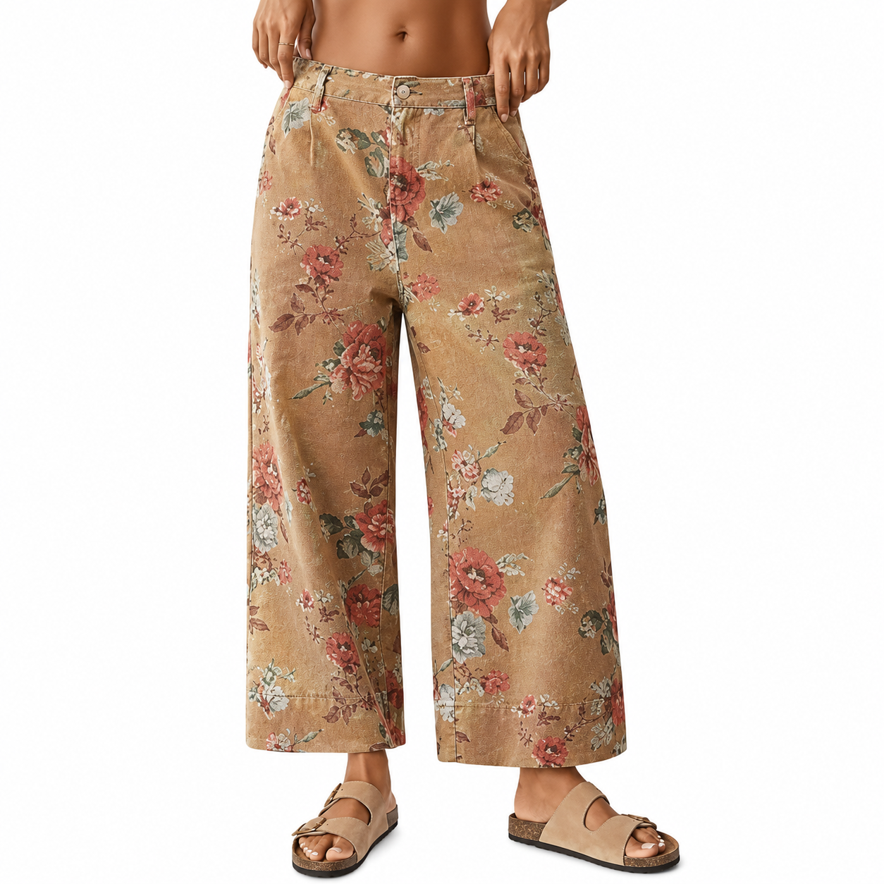Floral Printed Wide Fit Baggy Denim Pants For Women
