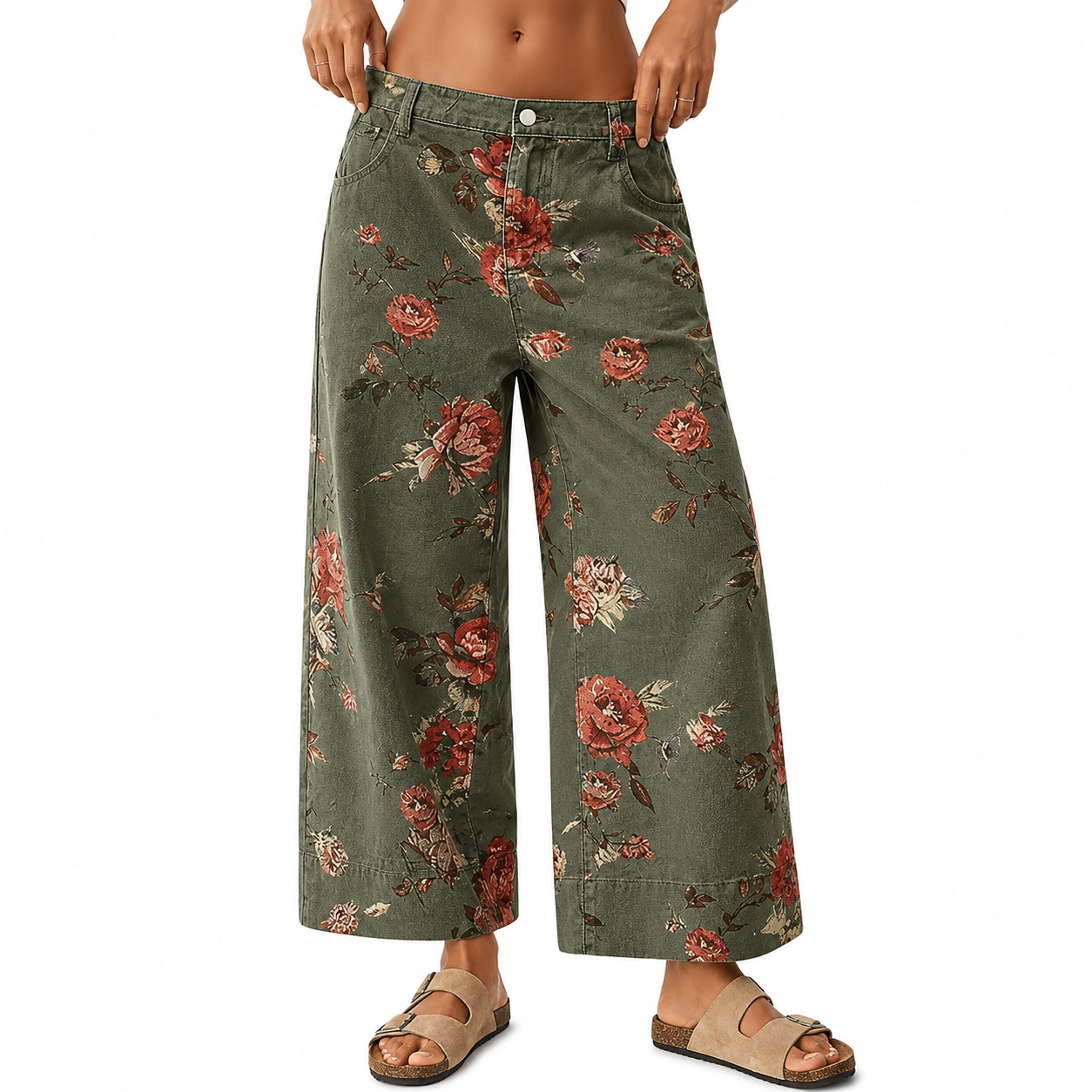 Floral Printed Wide Fit Baggy Denim Pants For Women