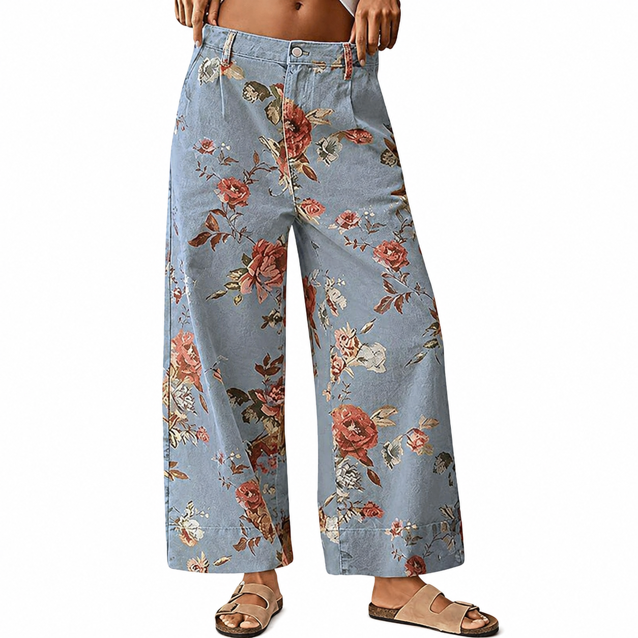 Floral Printed Wide Fit Baggy Denim Pants For Women