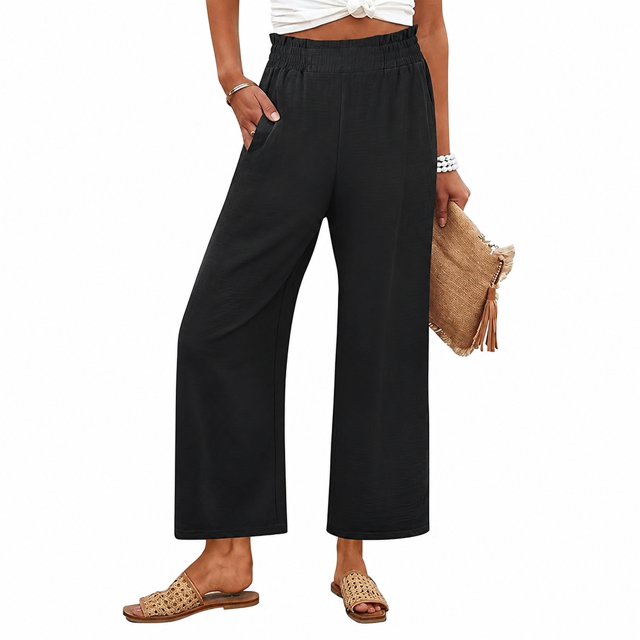 Summer Beach Wide Casual Pants With Pockets For Women