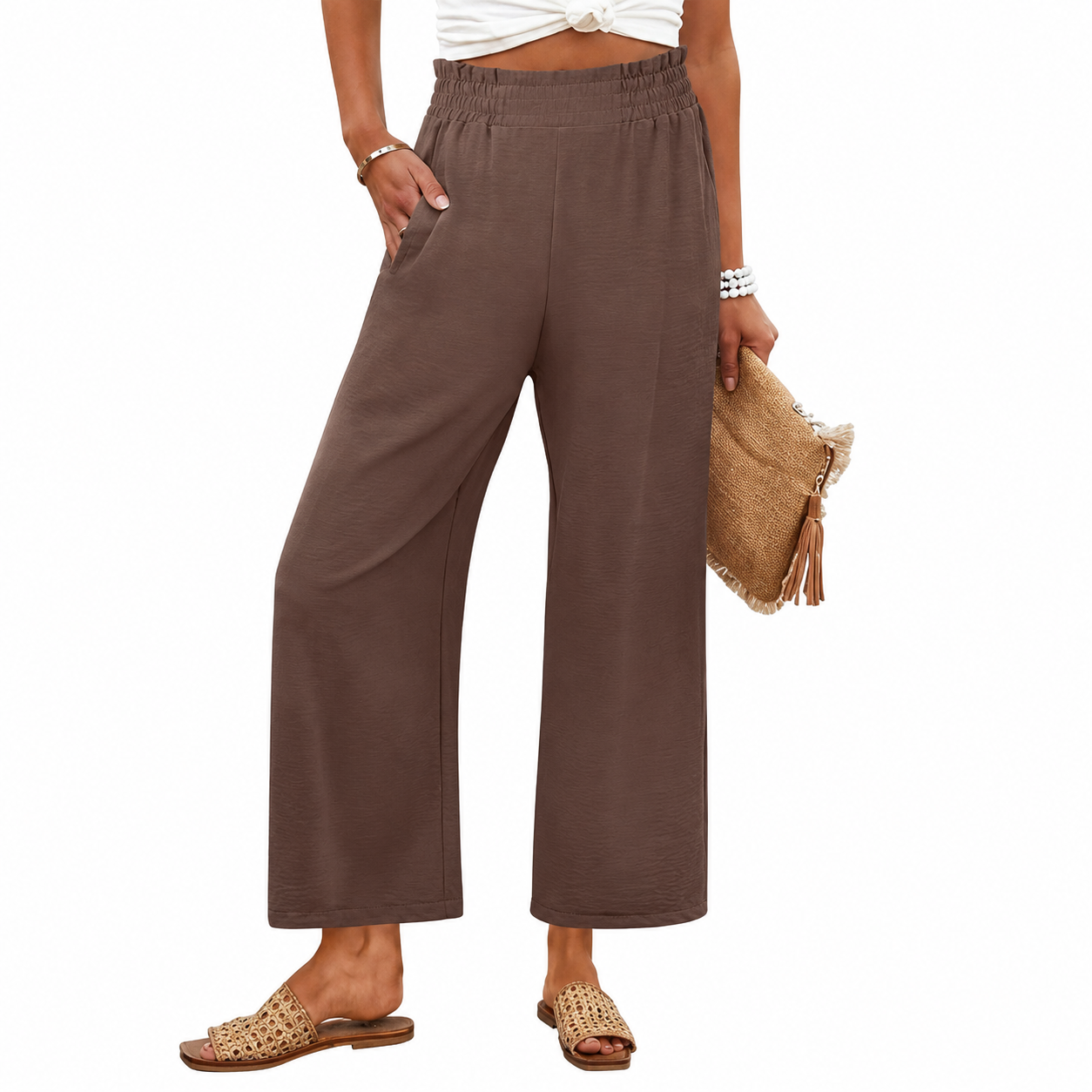 Summer Beach Wide Casual Pants With Pockets For Women